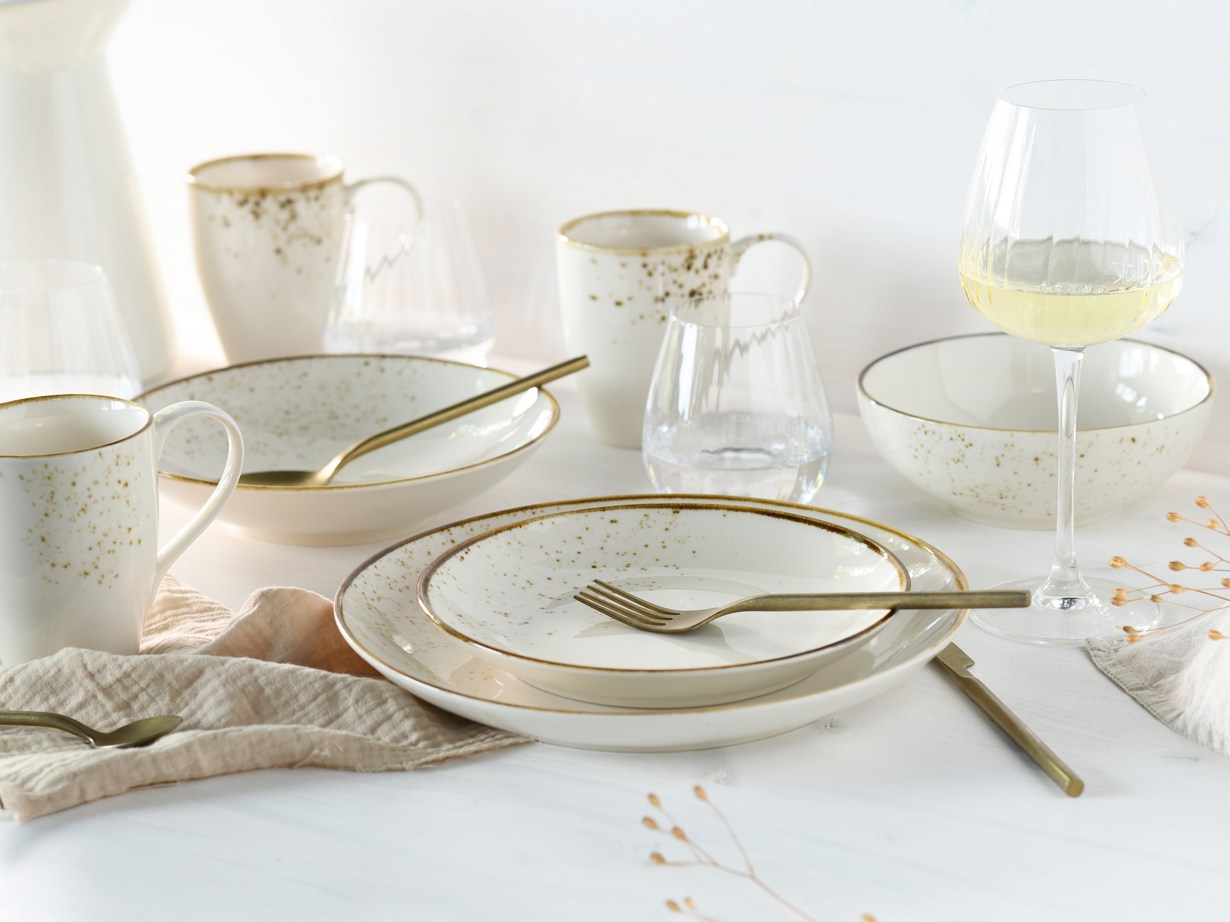 CreaTable Kombiservice »Nature Collection, Service, 20-tlg.« Handgemalte Sprenkel und Ränder, Reaktivglasur