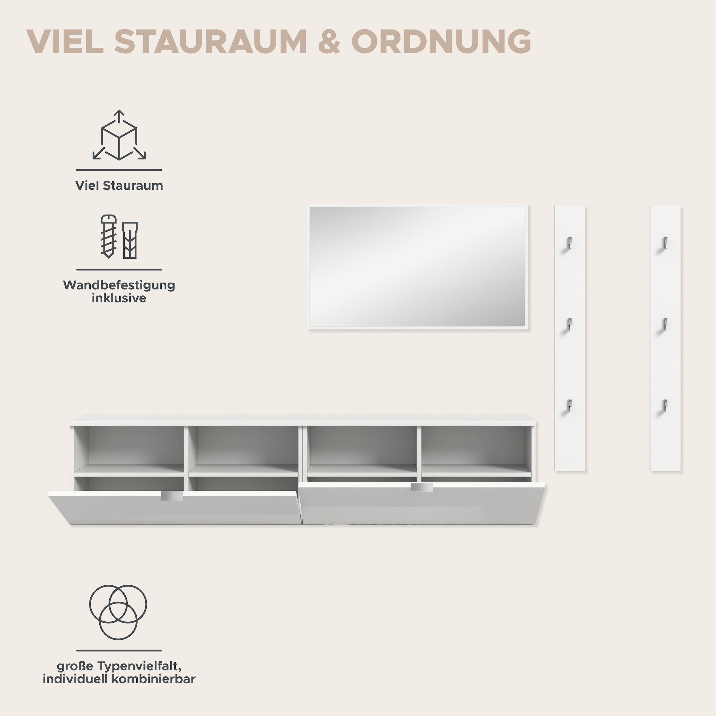 INOSIGN Garderoben-Set, (4 St.), Trondheim, Garderobenset 4-tlg.Breite 237 cm, Flur, Diele, Kombination