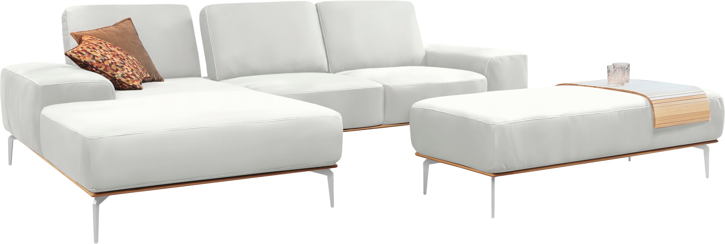 W.SCHILLIG Polsterhocker »run«, mit elegantem Holzsockel, Füße in Chrom glänzend, Breite 150 cm