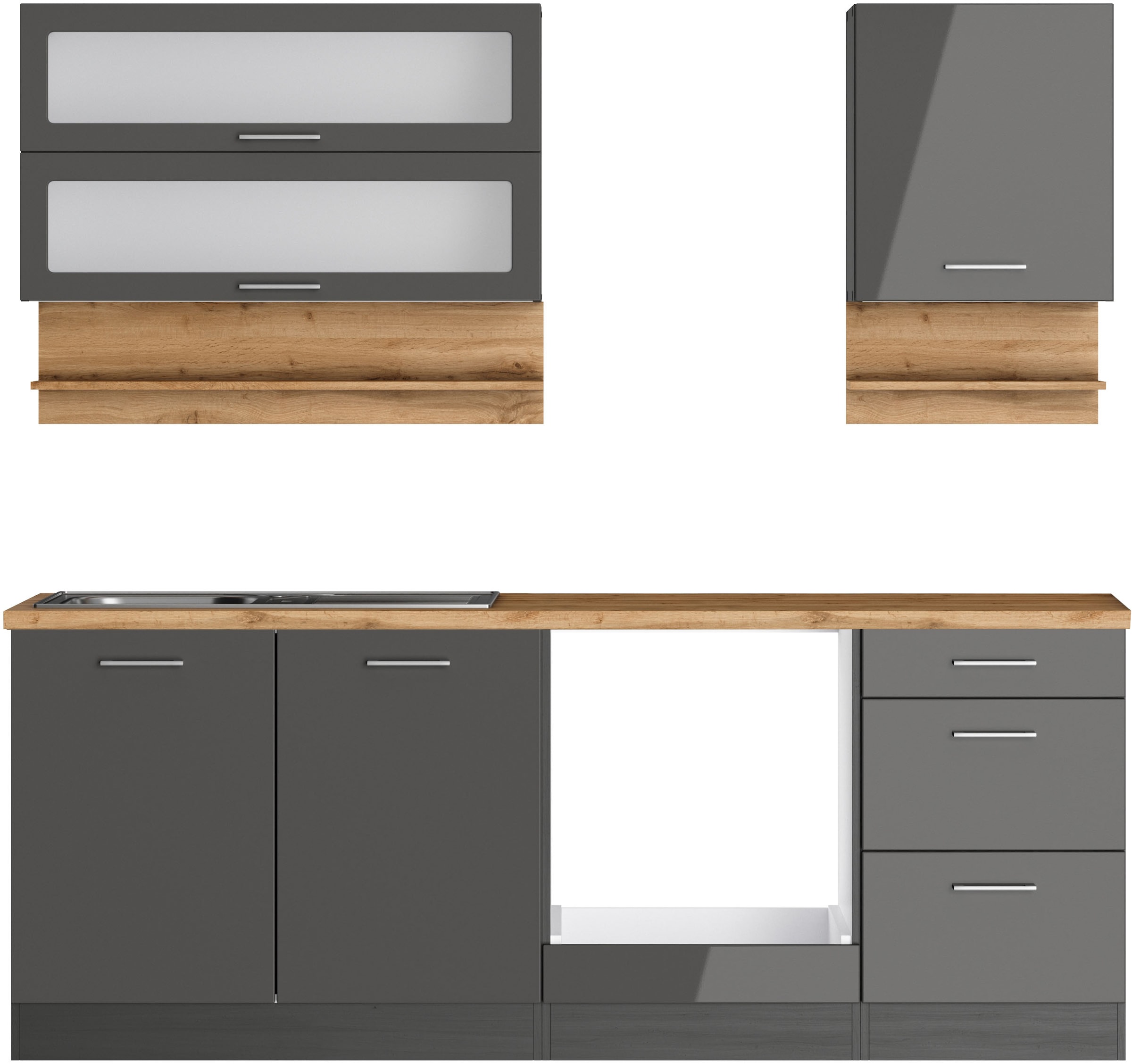 KOCHSTATION "KS-Milan" 210 cm breit, robuste Metallauszüge, viel Stauraum