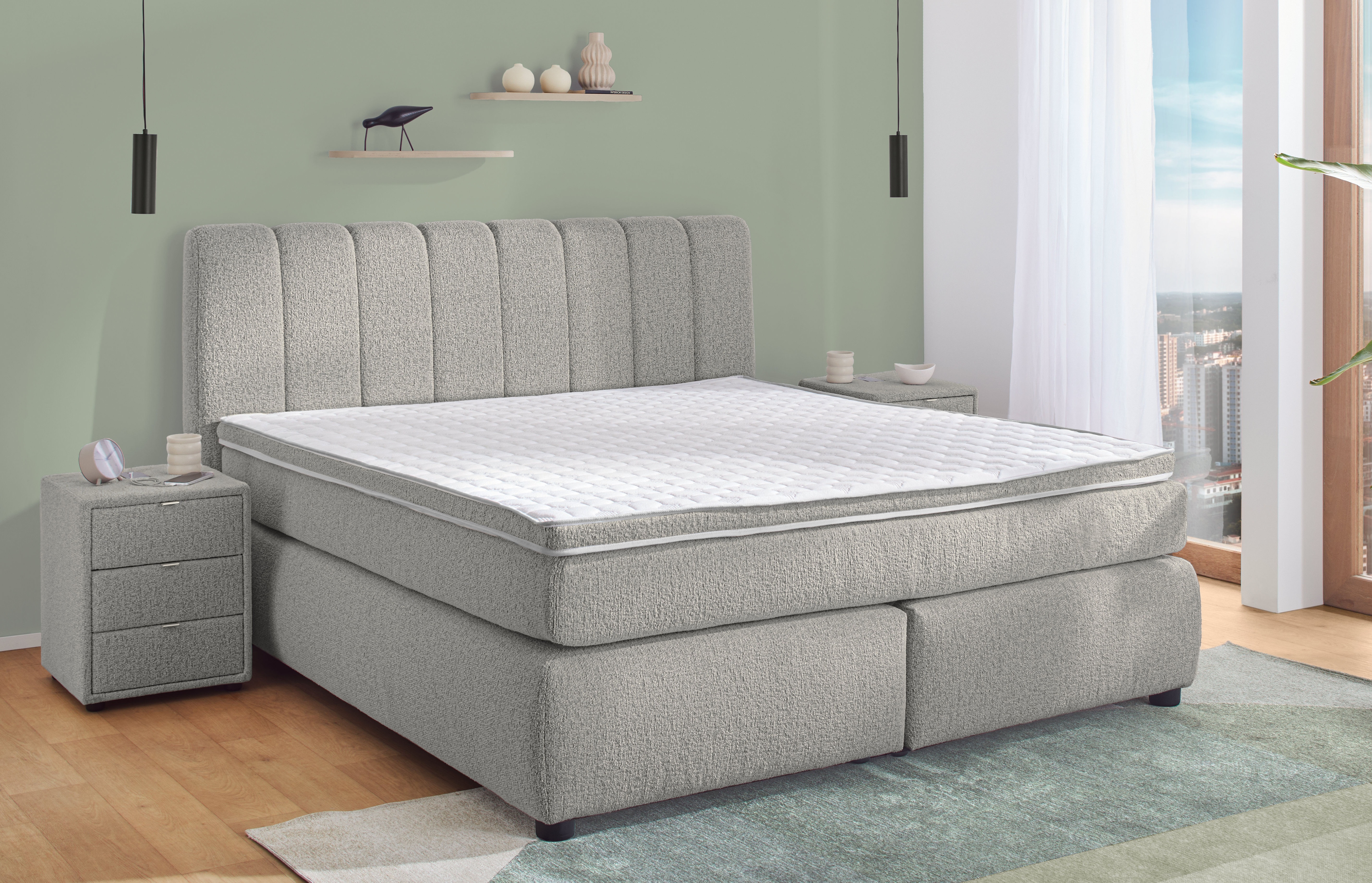 Jockenhöfer Gruppe Boxspringbett "TILDA, wahlweise mit Bettkasten, mit Taschenfederkernmatratze H3-H4" mit Kaltschaumtopper, hochwertiger Strukturstoff-Bezug, 180x200cm