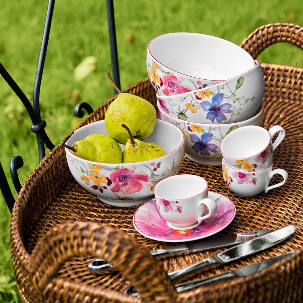 Villeroy & Boch Geschirr-Set »Frühstücks-Set Mariefleur Gris Basic 18er Set bunt«