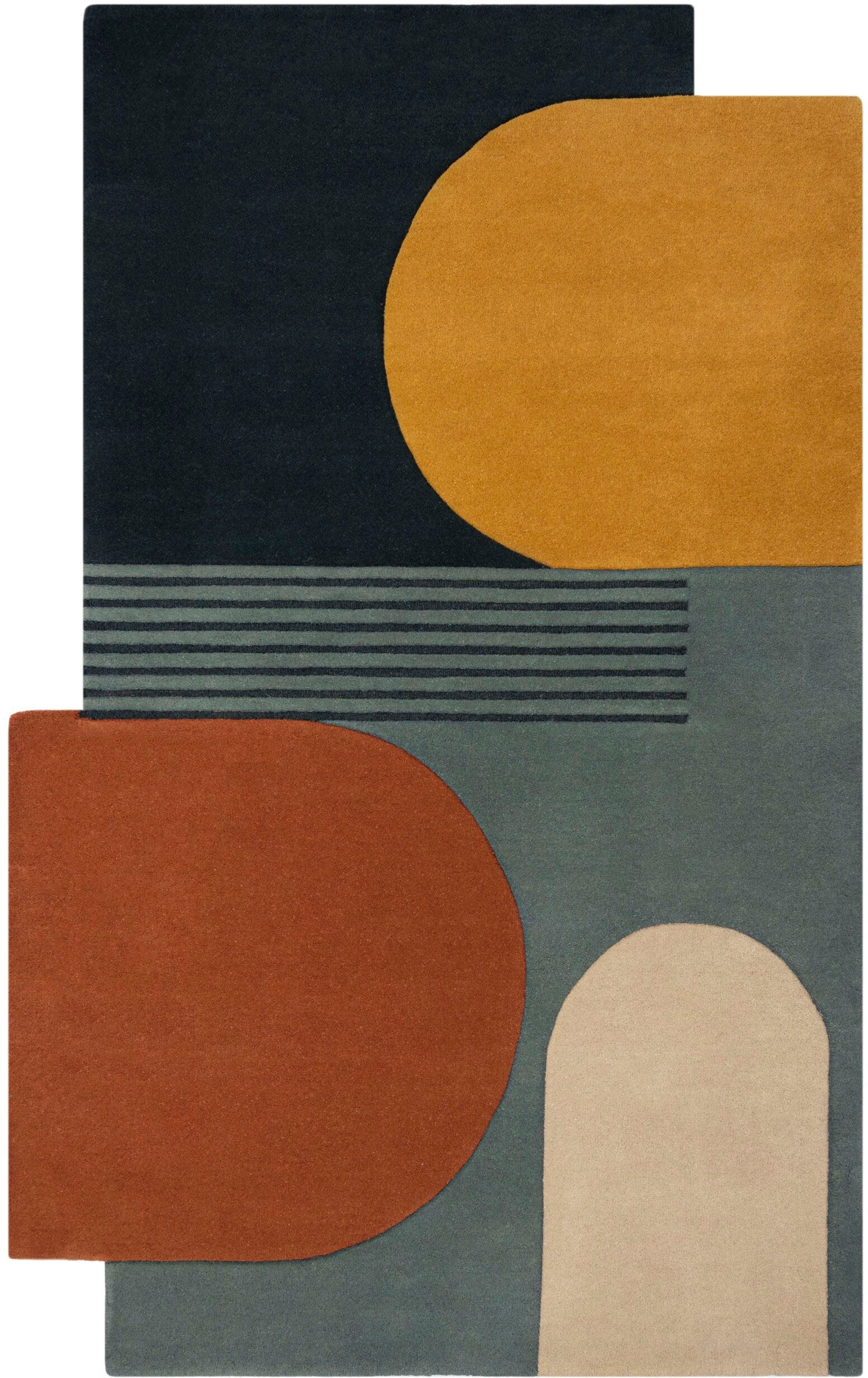 FLAIR RUGS Wollteppich »Lozenge«, rechteckig, 10 mm Höhe, Kurzflor, Retro Muster