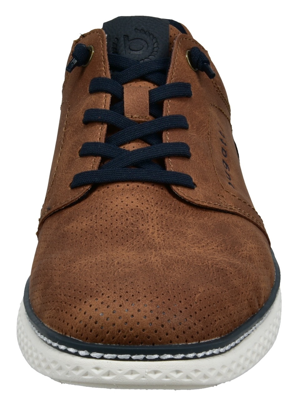 Slip-On Sneaker BUGATTI, Herren, Gr. 40, braun (cognacfarben), Lederimitat, kontrastfarbene Details, Schuhe, Halbschuh, Freizeitsneaker mit Perforation, elastische Schnürsenkel 3