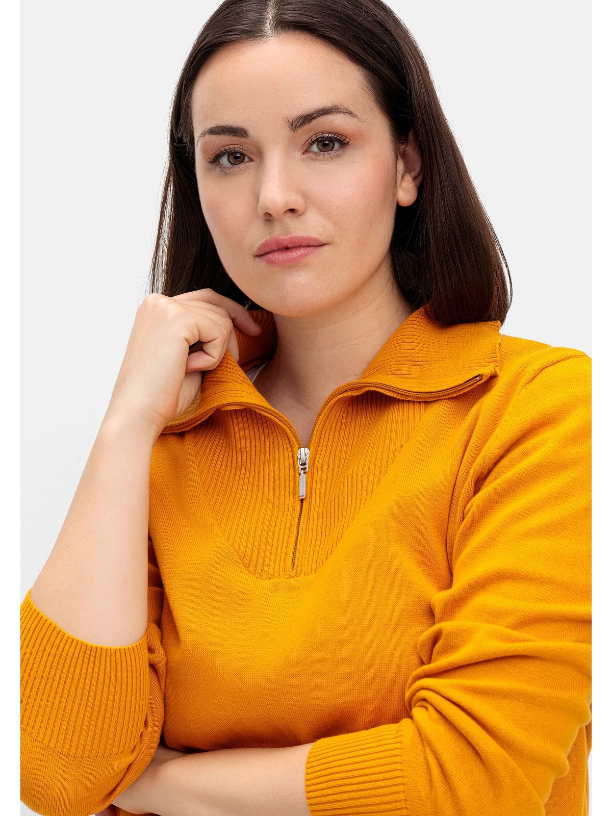 Sheego Strickpullover »Große Größen«, aus Baumwolle, mit Troyerkragen