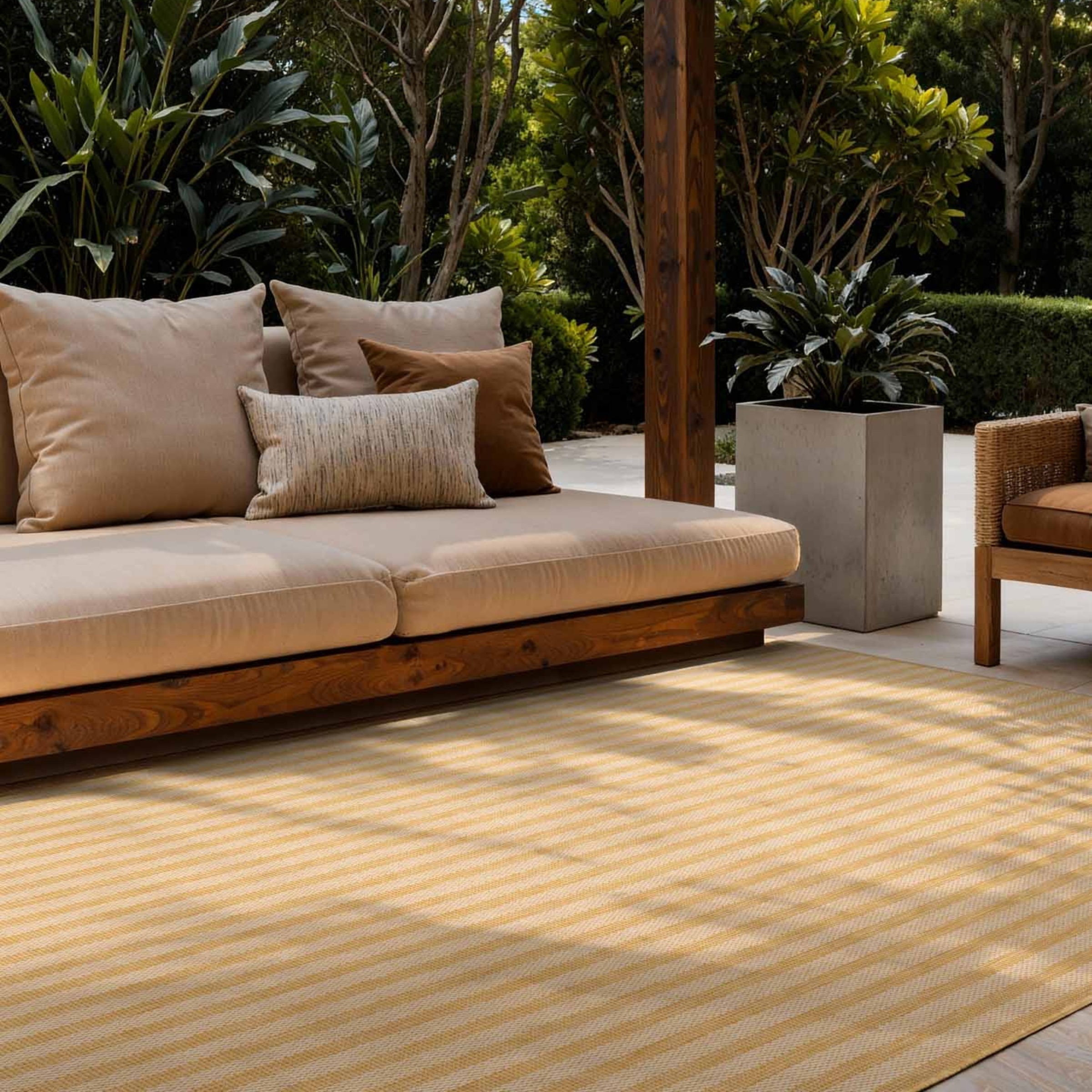 Teppich TED BAKER "Linley, Wendeteppich", ocker weiß, B:160cm H:8mm L:230cm, Polypropylen, Teppiche, Teppich, Designteppich, Wetterfest, Pflegeleicht, Modern, Wohnzimmer, Terrasse