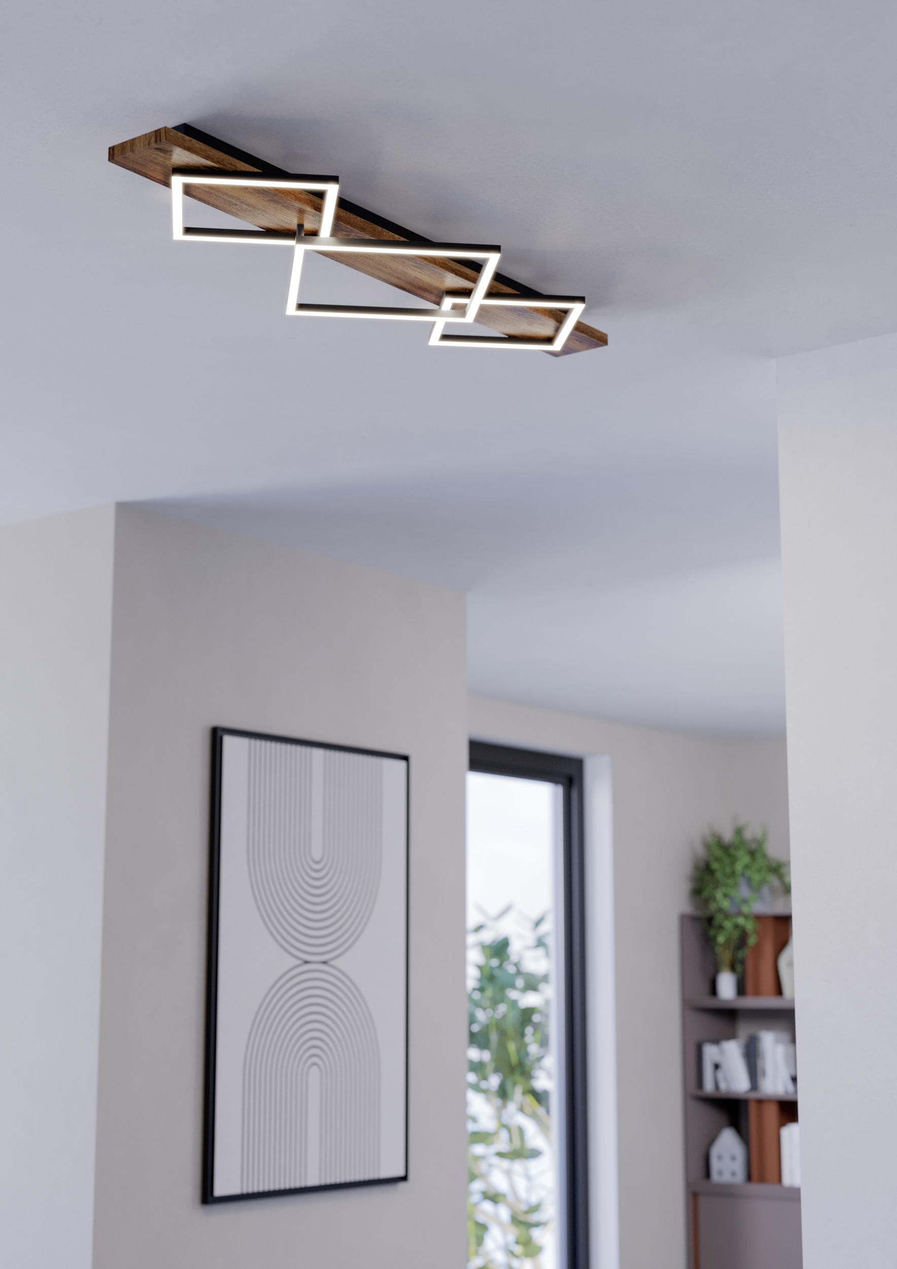 EGLO LED Deckenleuchte »BOYAL Deckenlampe - Stahl, Holz - LED;LED - 2X13W;1X16W - IP20« LED-Modul 1 Stk. Warmweiß Wohzimmerlampe, Esszimmerlampe, Flur, Schlafzimmer, L101xB40,5xH9,5 cm