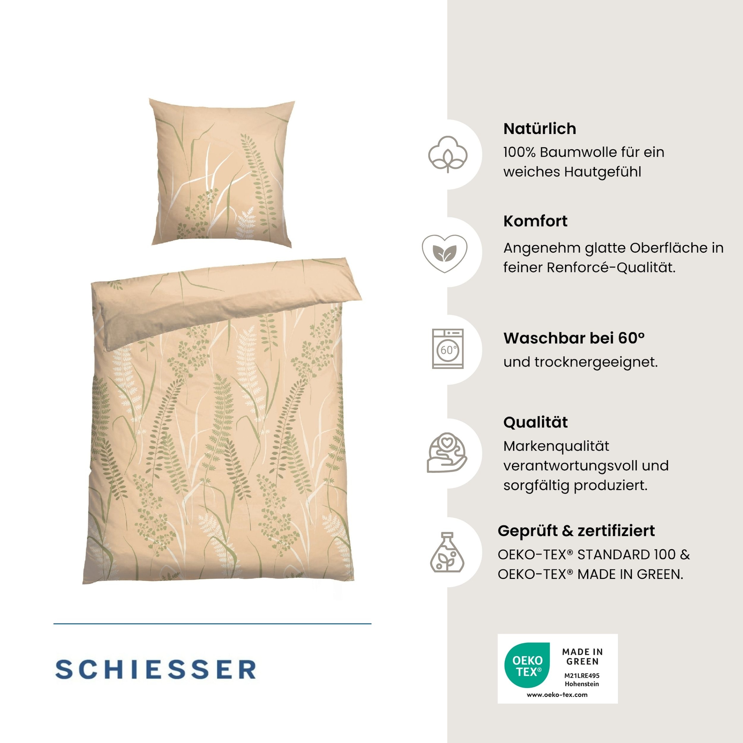 Schiesser Bettwäsche "Annic aus weicher Baumwolle in floralem Dessin" 2 Stk. OEKO-TEX MADE IN GREEN