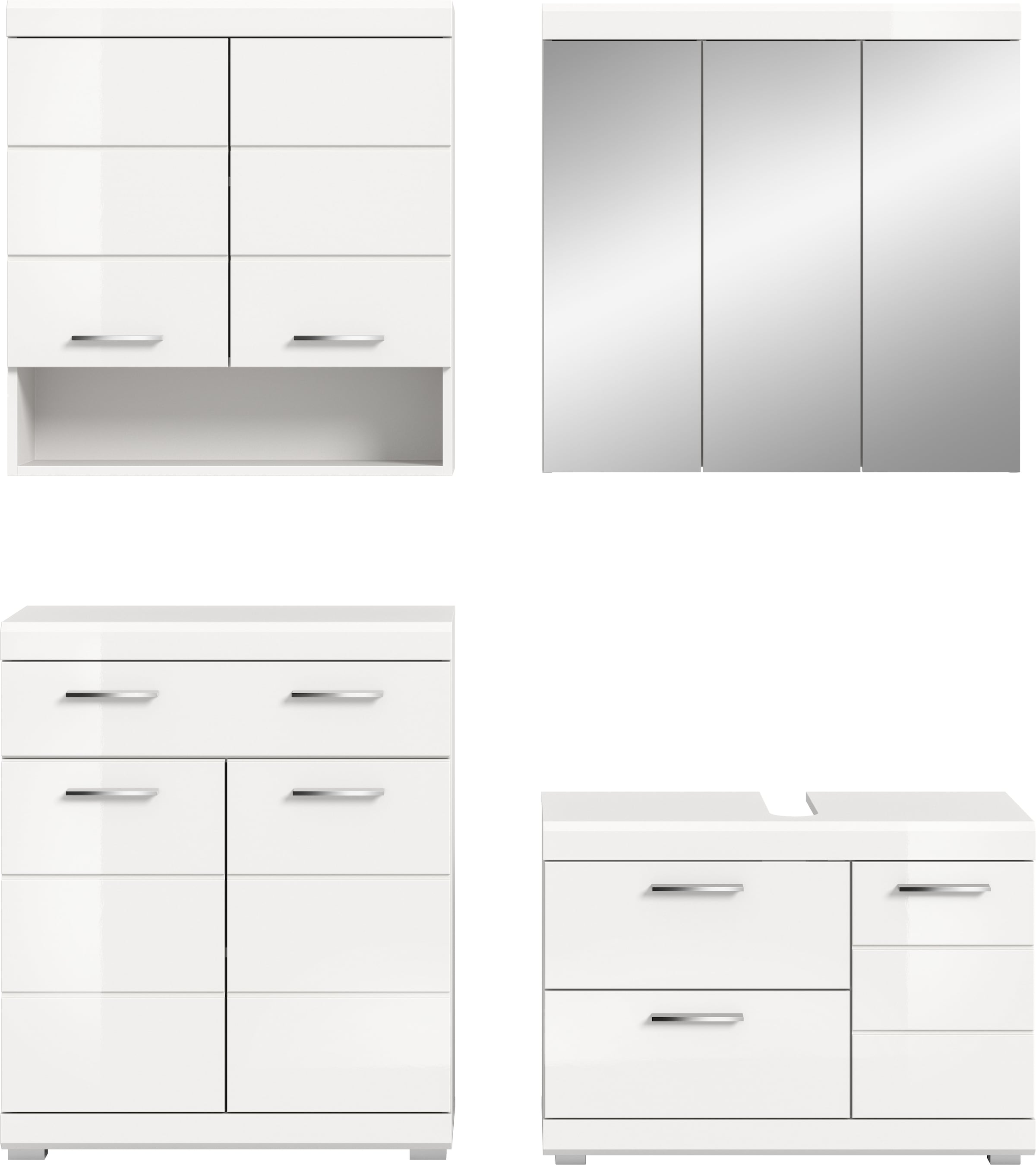 welltime Badmöbel-Set »SIENA, 4-tlg., WBU, Spiegelschrank, Hänge- & Unterschrank, MDF-Front«
