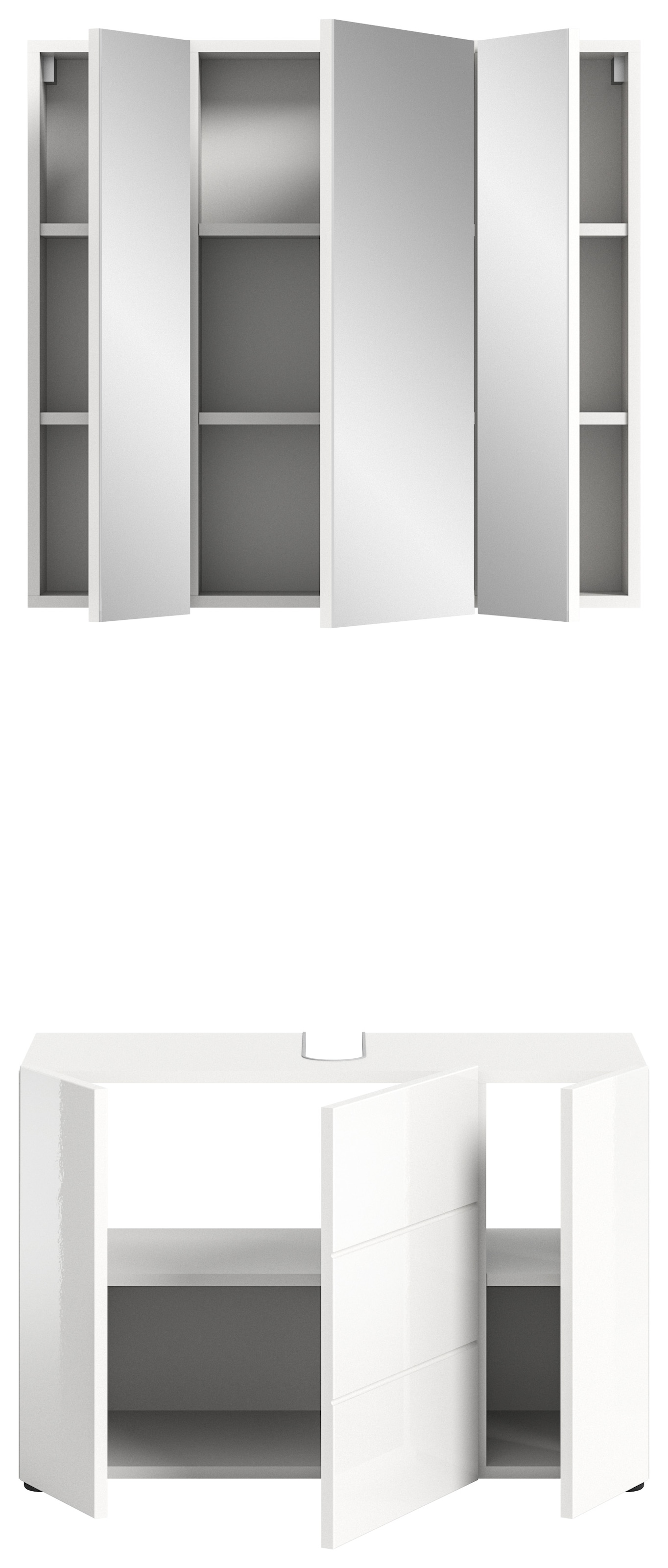 welltime Badmöbel-Set »BIEL, TOPSELLER, 2 teilig, inkl. Beleuchtung, MDF Front, Rillenoptik«, (2 St., best. aus: Waschbeckenunterschrank, Spiegelschrank inkl. Beleuchtung), Badmöbel, Kombination, Kombi, Badezimmer, Badkombination, Badschrank