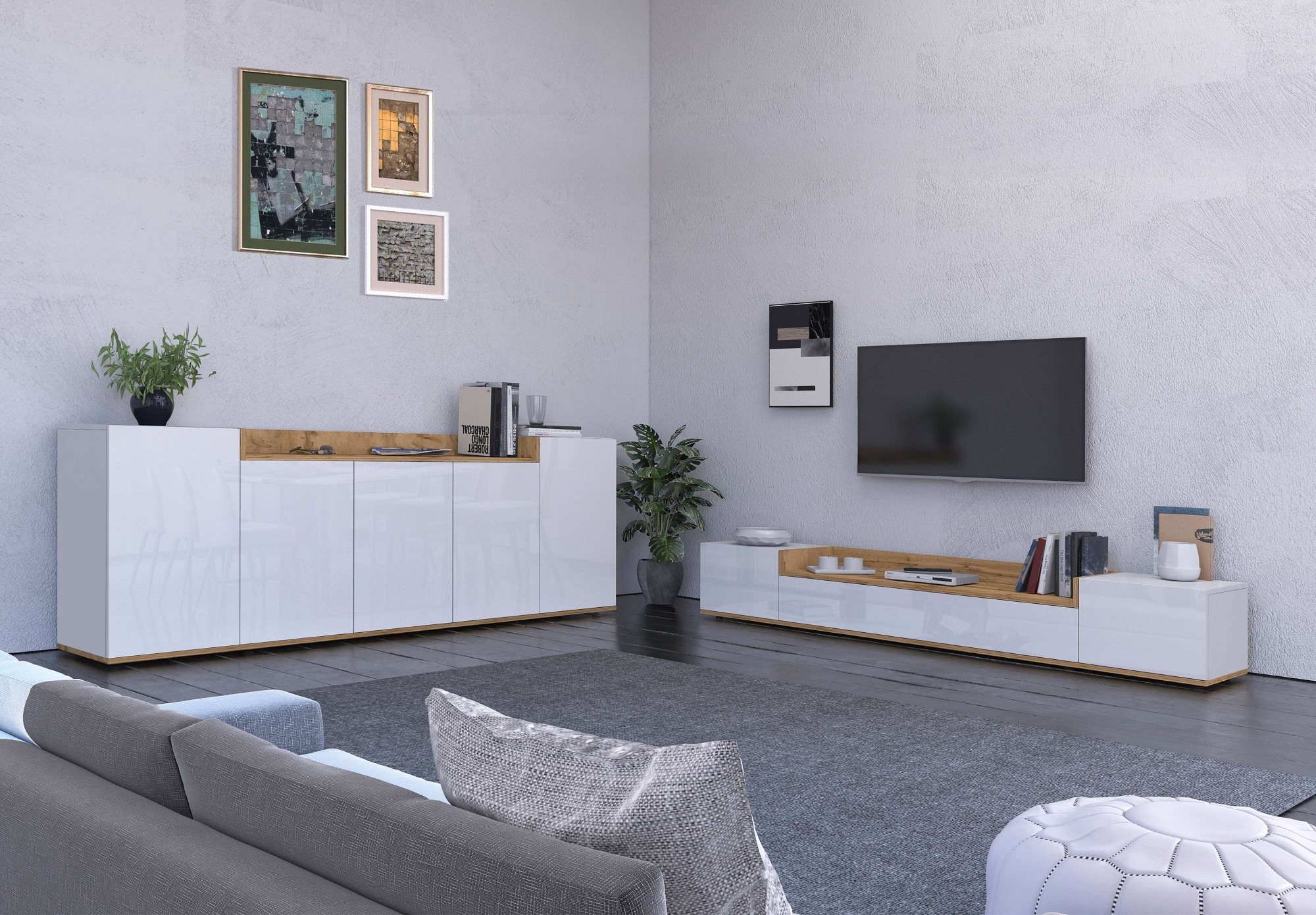 OTTO home Sideboard »BOLSENA, Kommode, Schrank,Lowboard mit 8 Fächer und offenes Ablagefach« 1 Stk. tlg. Breite 200 cm,stehend/hängend,Fronten Hochglanz lackiert,Made in Italy