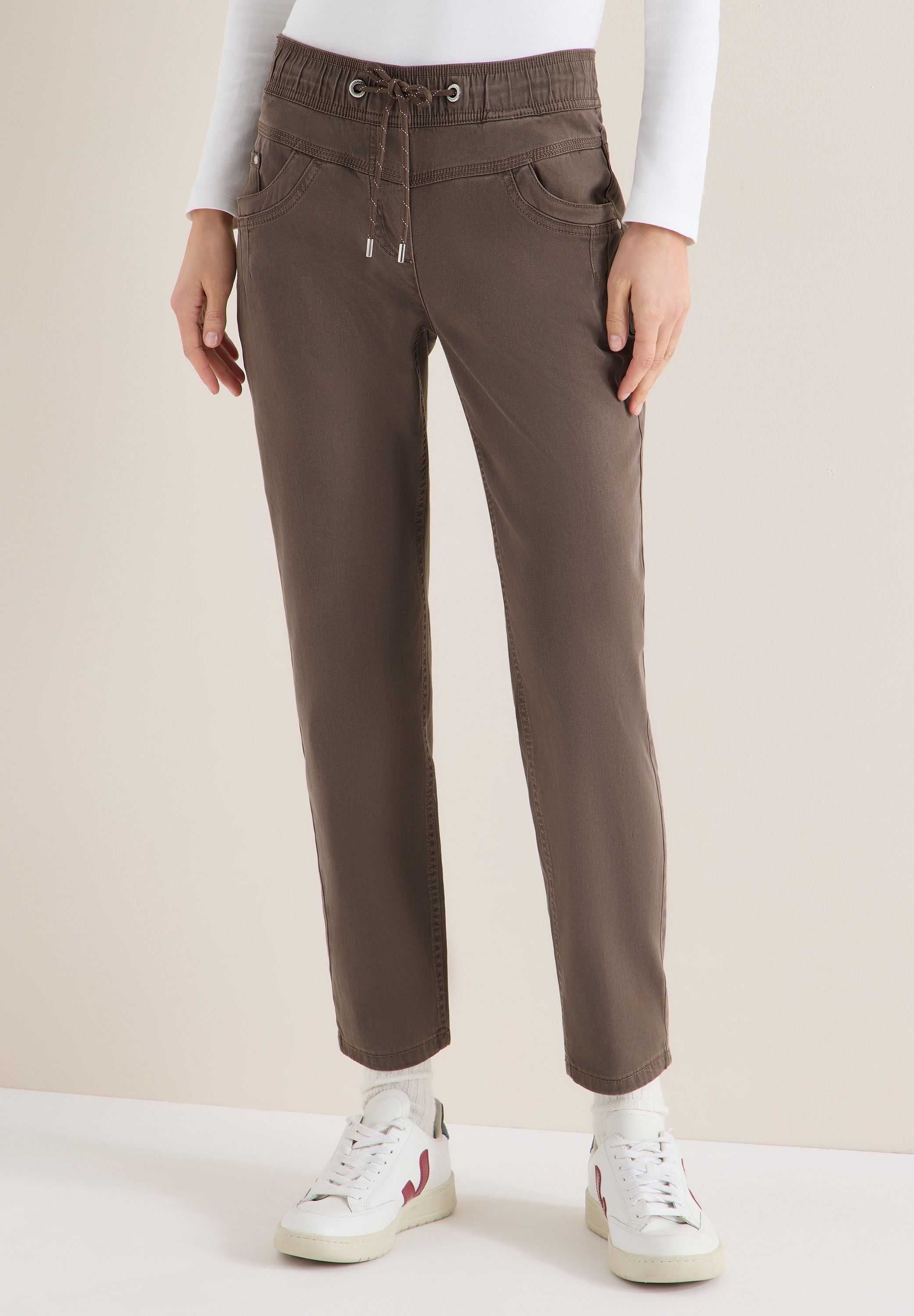 Stoffhose CECIL, Damen, Gr. XL, Länge 28, coffee taupe, Stoff, 56% Lyocell, 41% Baumwolle, 3% Elasthan, unifarben, comfort fit knöchelfrei, Hosen Stoffhose, Middle Waist