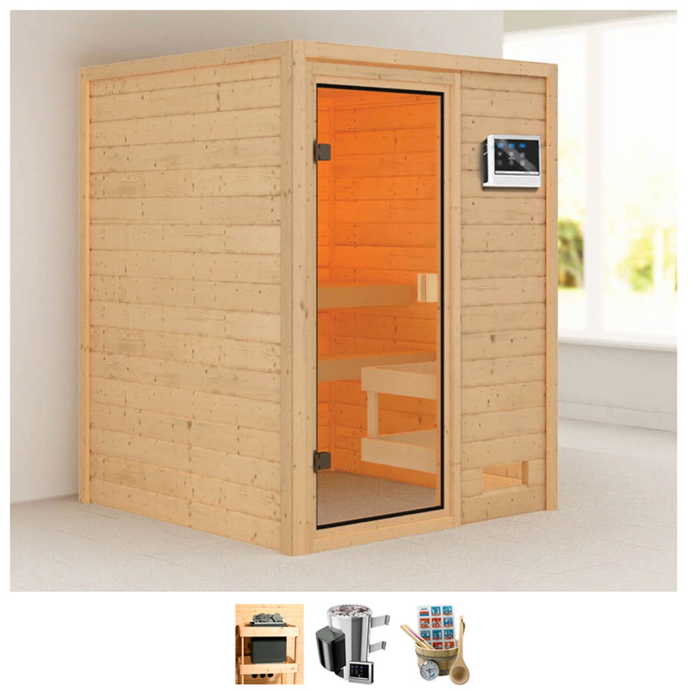 Karibu Sauna Sandy, 3,6-kW-Plug & Play Ofen mit ext. Steuerung naturbelassen Einheitsgröße