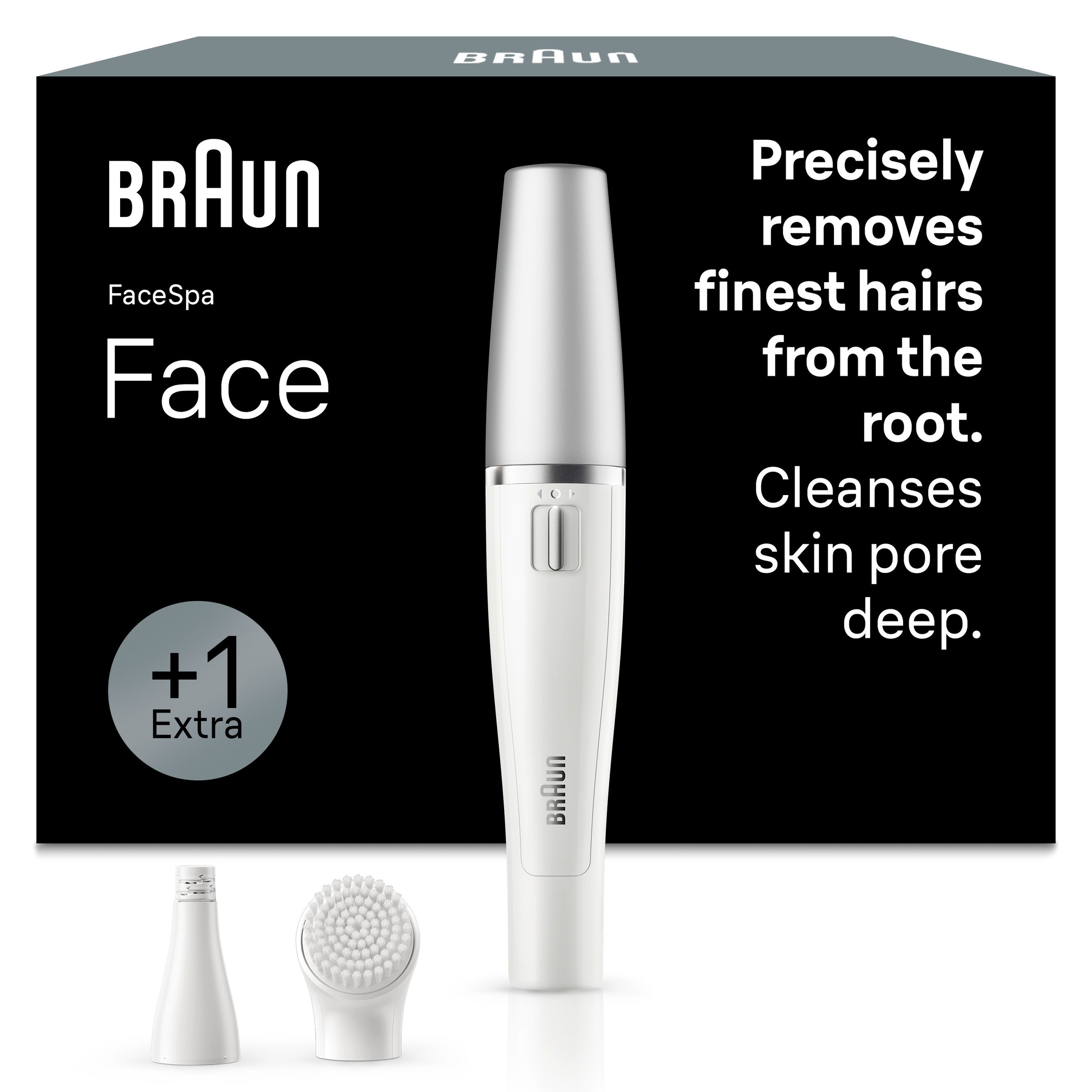 Braun Elektrische Gesichtsreinigungsbürste "SE810" FaceSpa Gesichtsepilierer & Reinigungssystem, + 1 Extra, Weiß/Silber