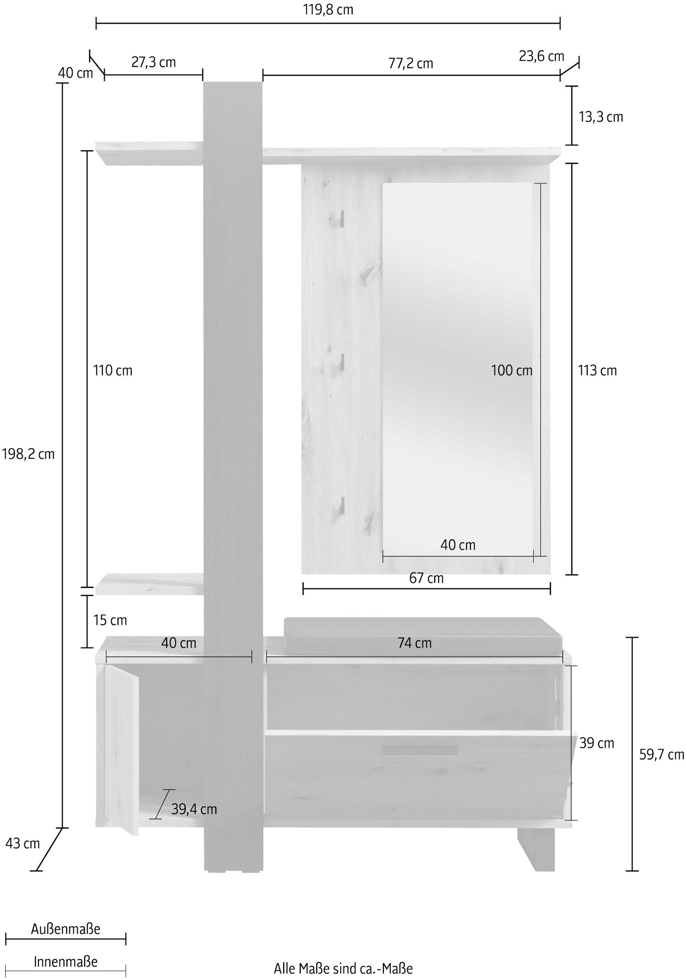 FORTE Garderoben-Set »Maracay«, (Set, 3 St.), Breite 119 cm