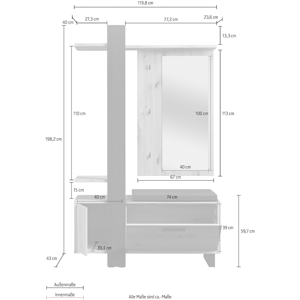 FORTE Garderoben-Set »Maracay«, (Set, 3 St.), Breite 119 cm