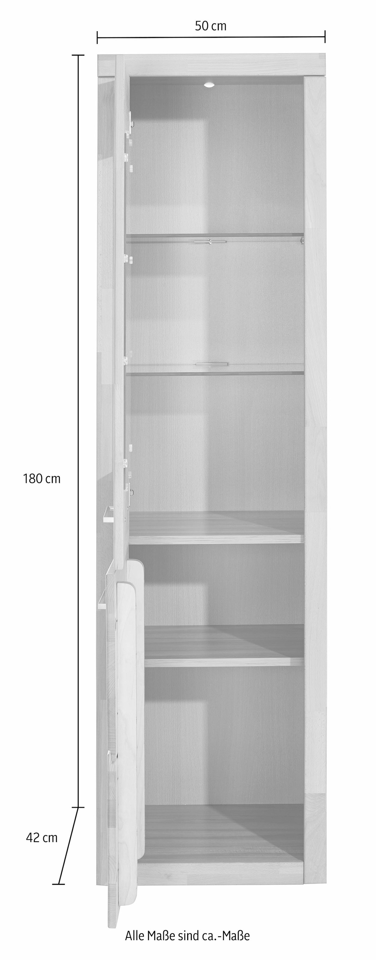 Home affaire Vitrine »Logo,180cm hoch,42 cm tief,Fronten Massivholz,5Fächer,Böden variabel«, Korpus Holzwerkstoff,2Türen,Türanschlag wechselbar