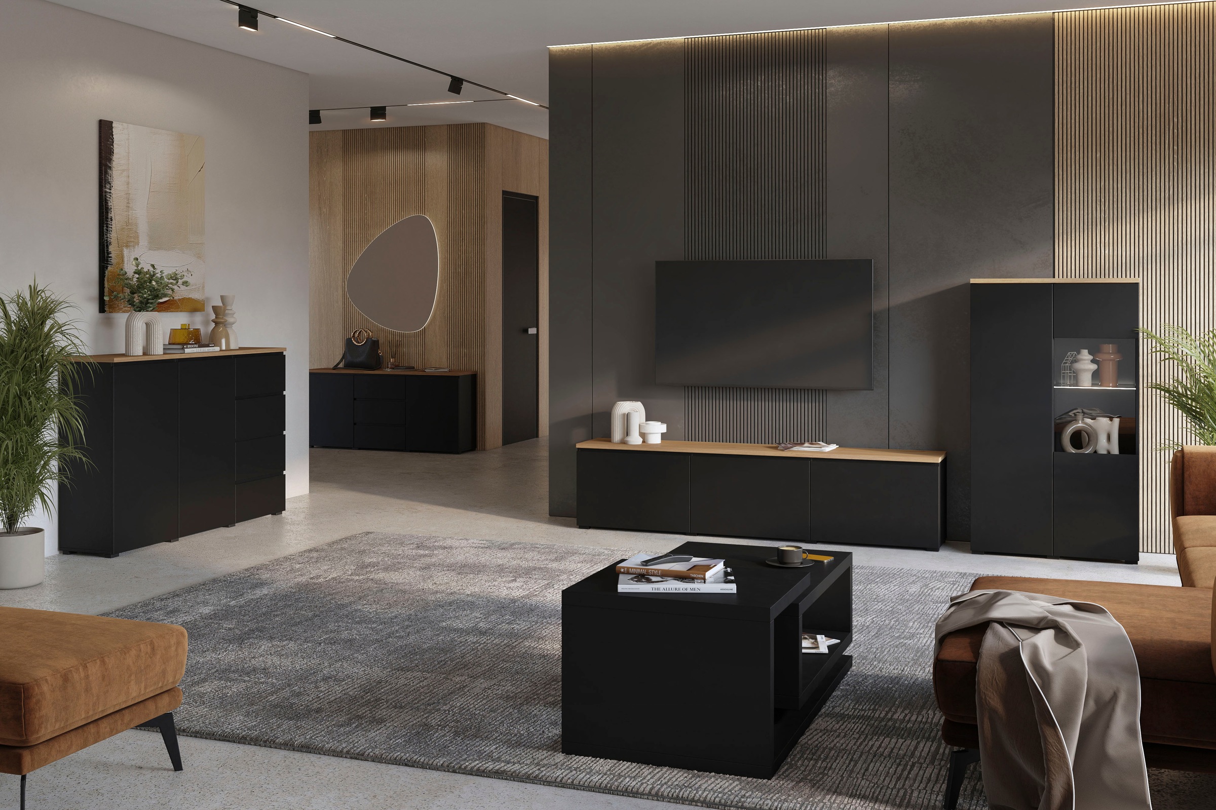 OTTO home Lowboard »Modo, Breite 200 cm, moderne grifflose TV-Kommode 3 Klappen« TV-Kommode mit viel Stauraum, TV-Bank