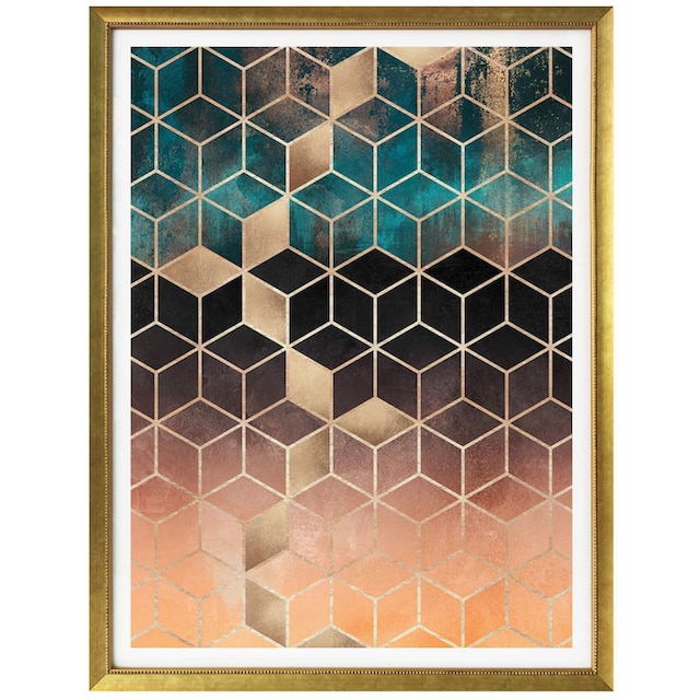 Wall-Art Poster »Gold Grün Geometrie«, Schriftzug, (1 St.) kaufen | BAUR