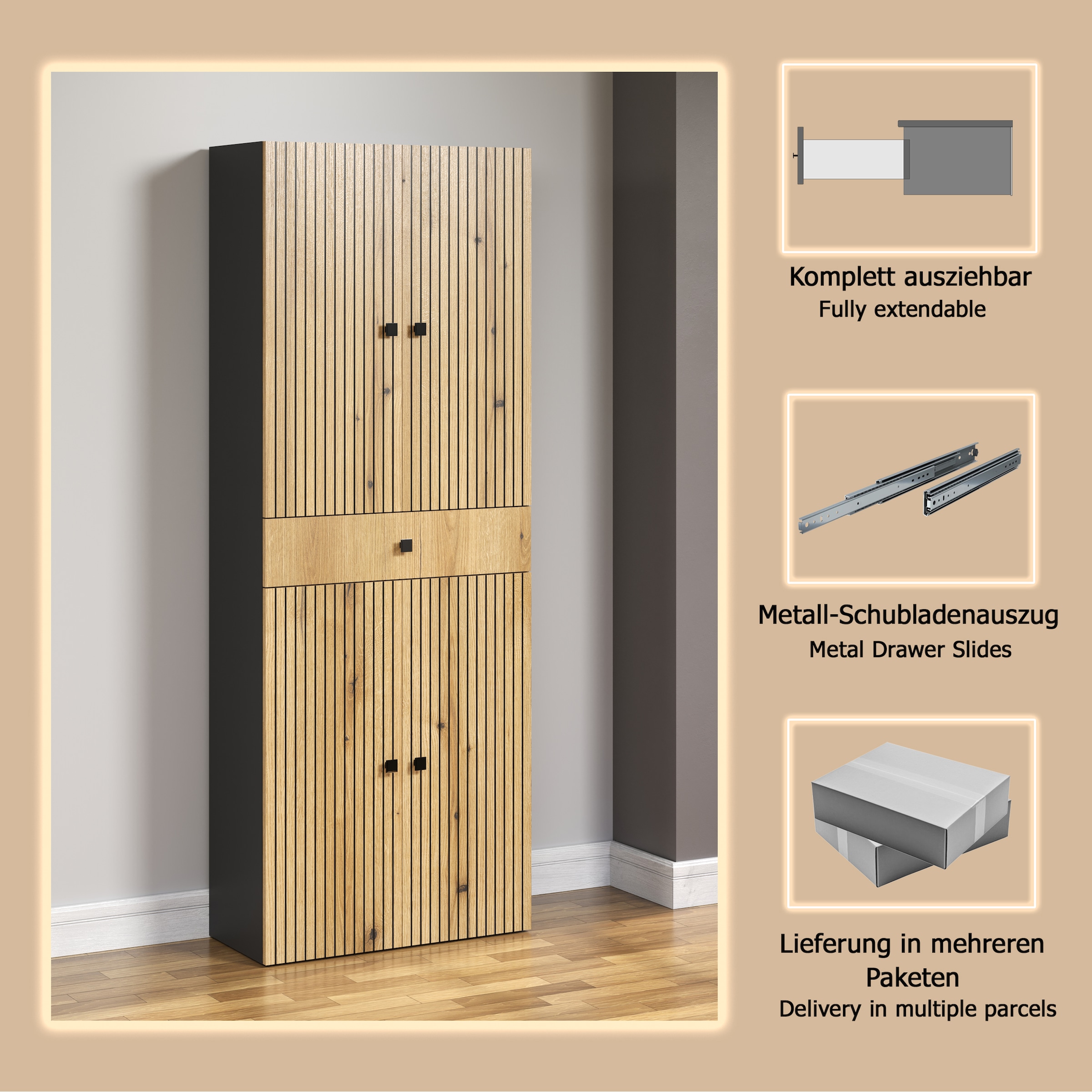 welltime Hochschrank »Amrum« Badezimmerschrank mit und ohne Schublade - (B/T/H) 40-70/31/186 cm