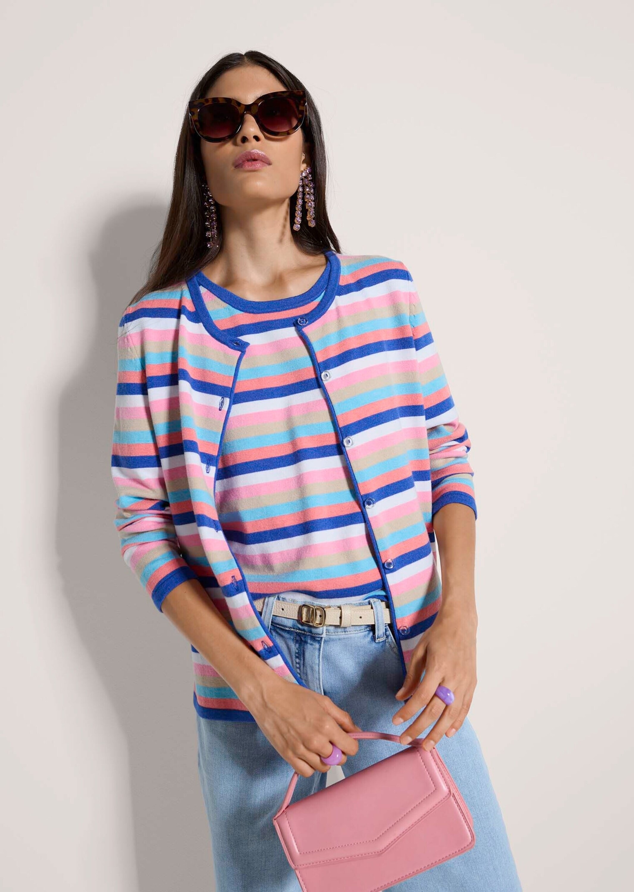 MADELEINE Strickjacke »Strickjacke Streifenjacke aus Modal, Feinstrick, Rundhals« Multicolour-Streifen