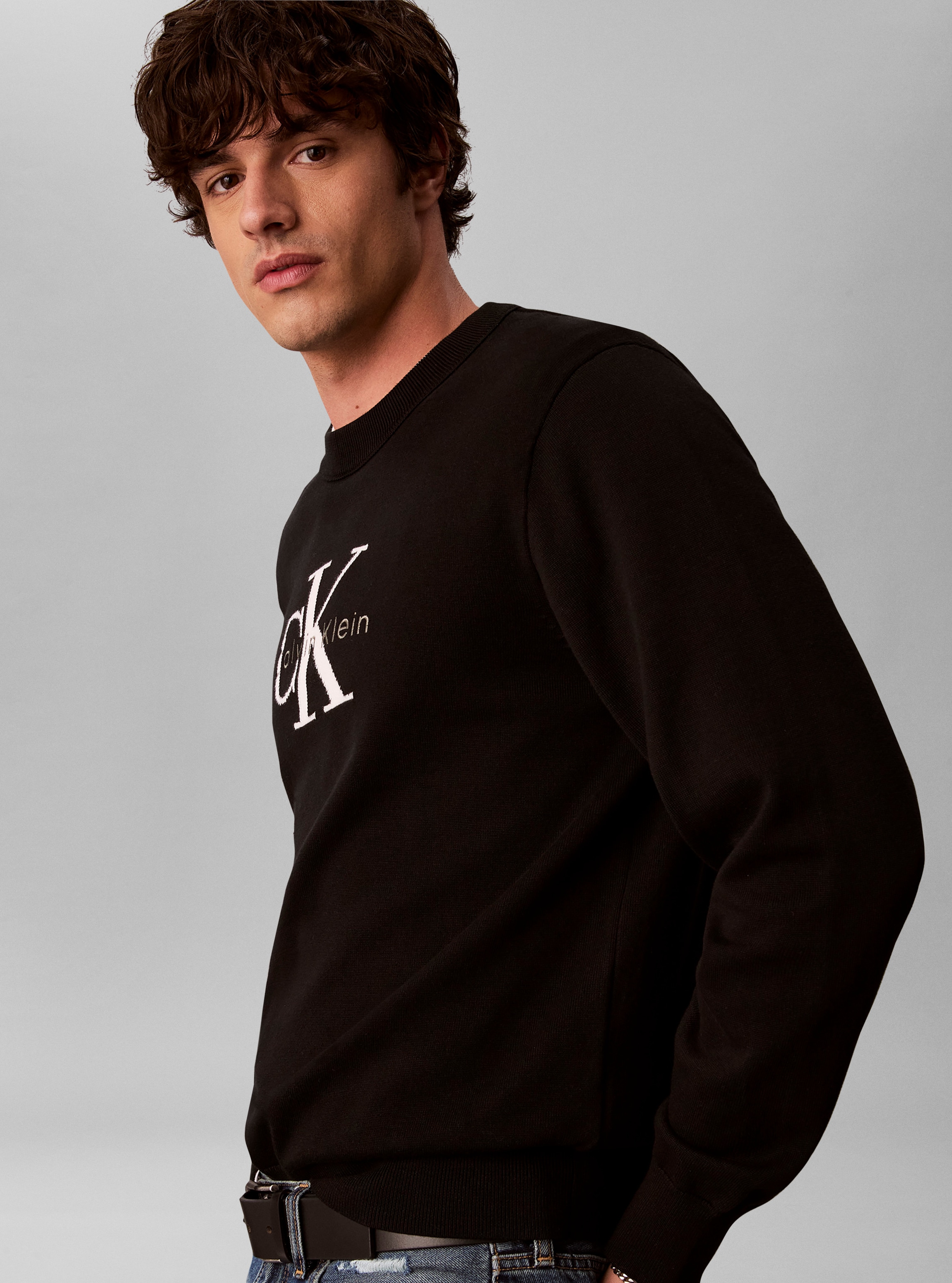 Calvin Klein Rundhalspullover »COTTON MONOLOGO« Regular fit mit Rundhalsausschnitt