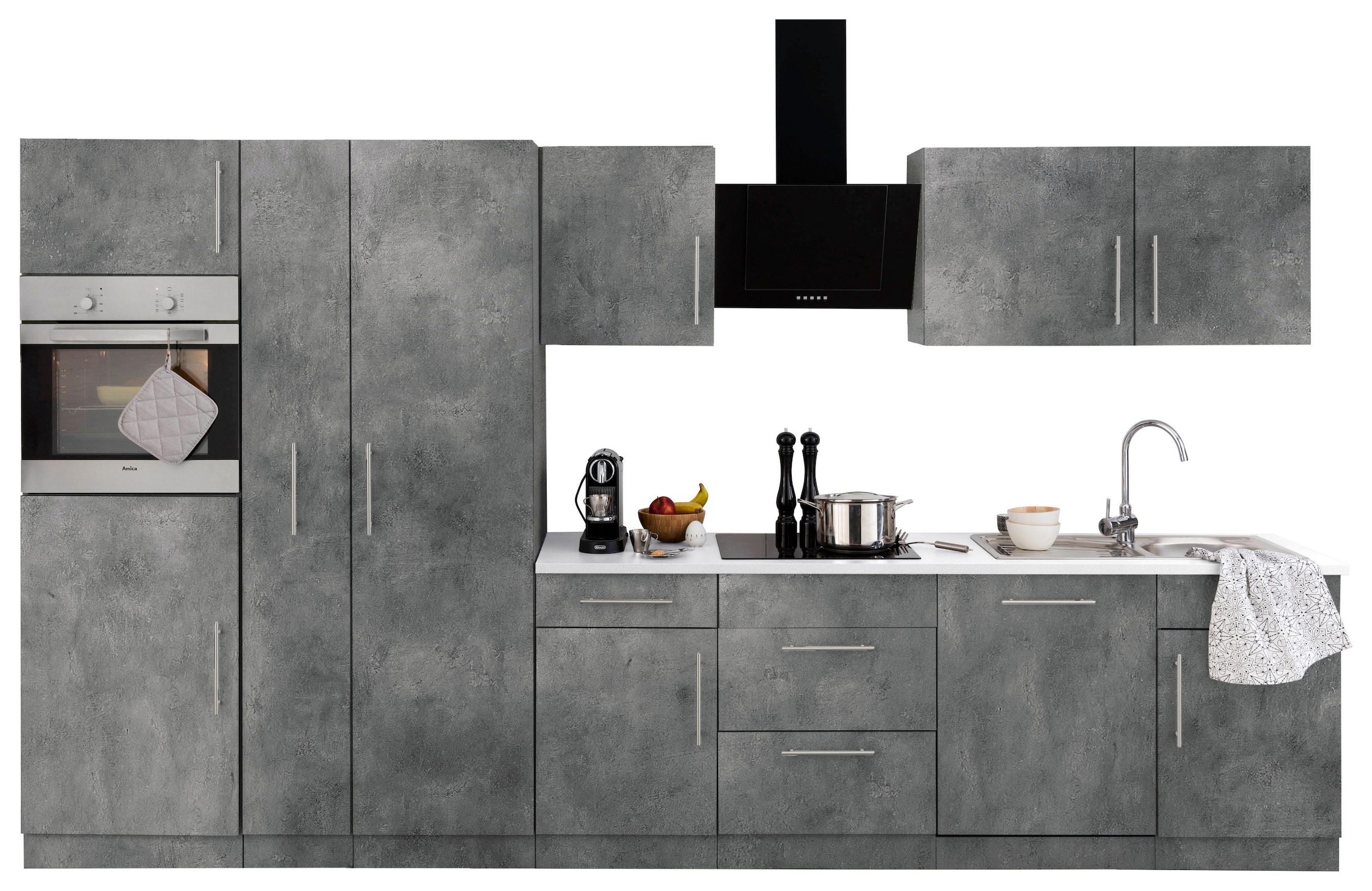 Küchenzeile »Cali«, mit E-Geräten, Breite 360 cm mit Metallgriffen