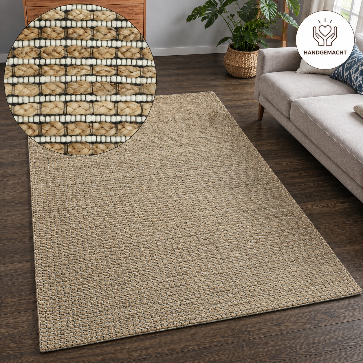 OTTO home Teppich "Jerron, Jute-Mix, Flechtoptik" rechteckig 15 mm Höhe Scandi-Stil, Strukturgewebe, Wohnzimmer, Schlafzimmer, Esszimmer