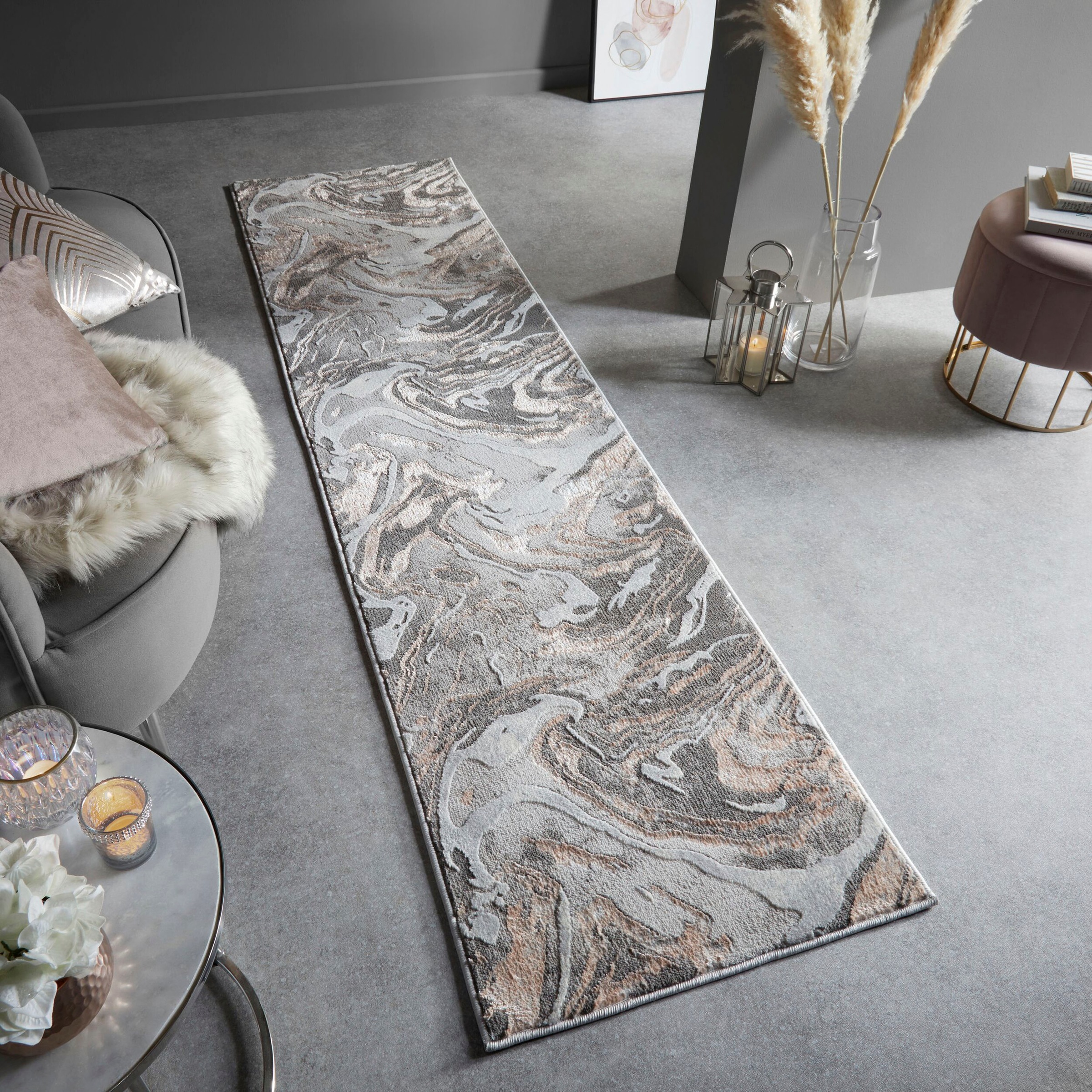 FLAIR RUGS Läufer "Marbled" rechteckig 12 mm Höhe dezenter Glanz, mehrfarbi günstig online kaufen