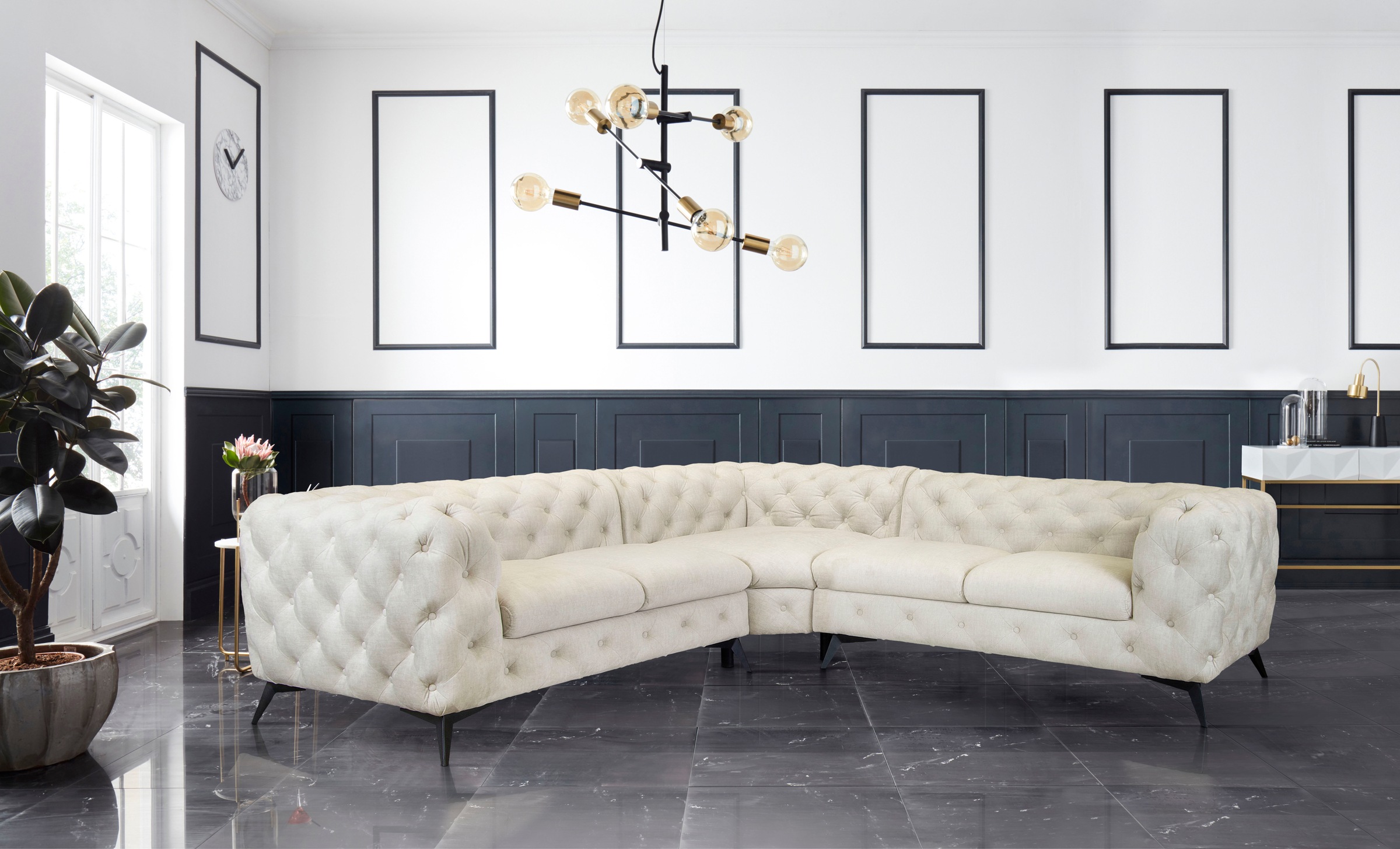 Leonique Chesterfield-Sofa "Ecksofa GLYNIS L-Form mit Wellenunterfederung, günstig online kaufen