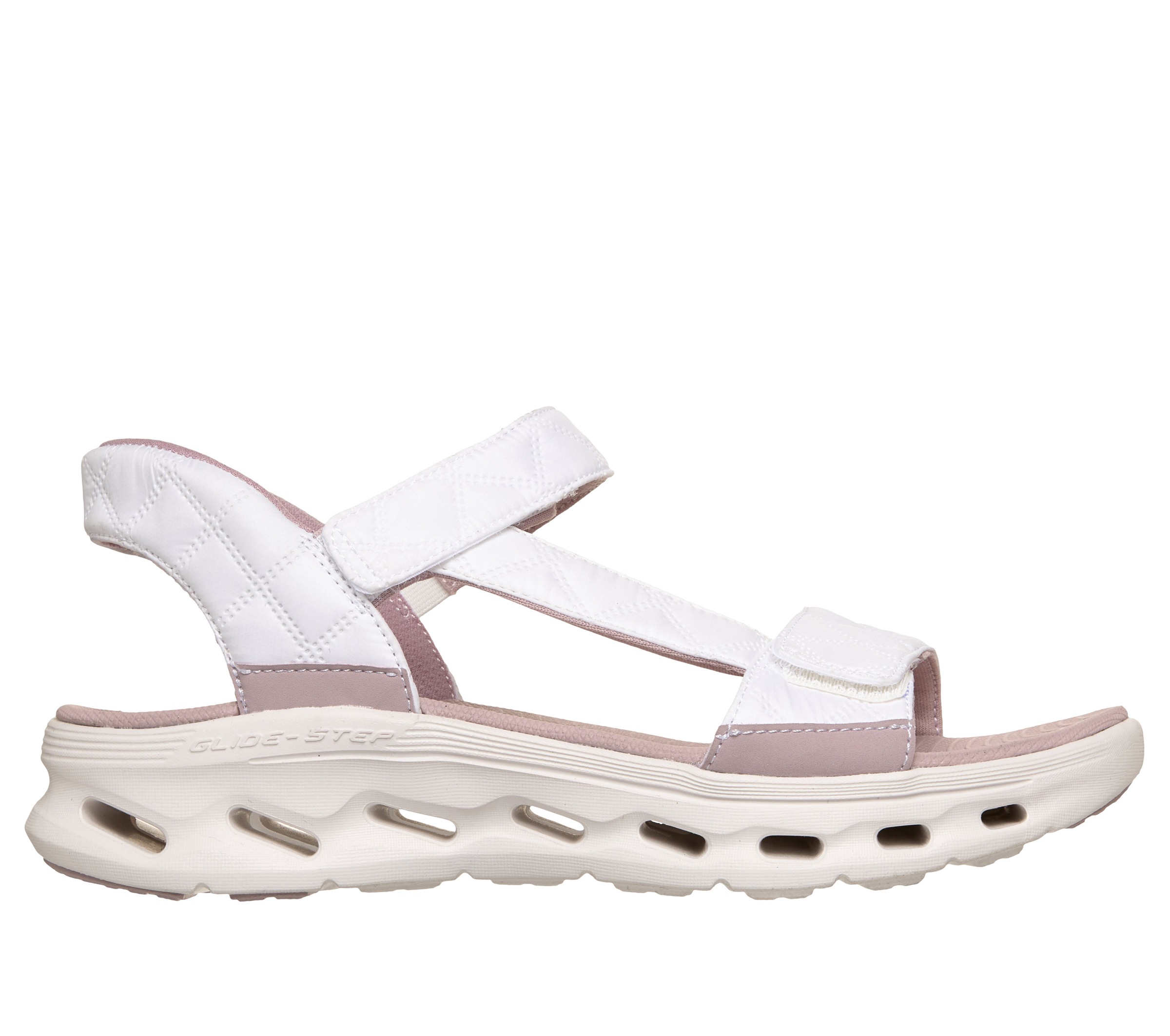 Sandale SKECHERS "GO WALK GLIDE-STEP 2.0 SANDAL-JADA", Damen, Gr. 36, weiß, rosa, Textil, kontrastfarbene Details, Schuhe Sandale, Sommerschuh, Klettschuh, Sandalette mit sportiver Sohle 2