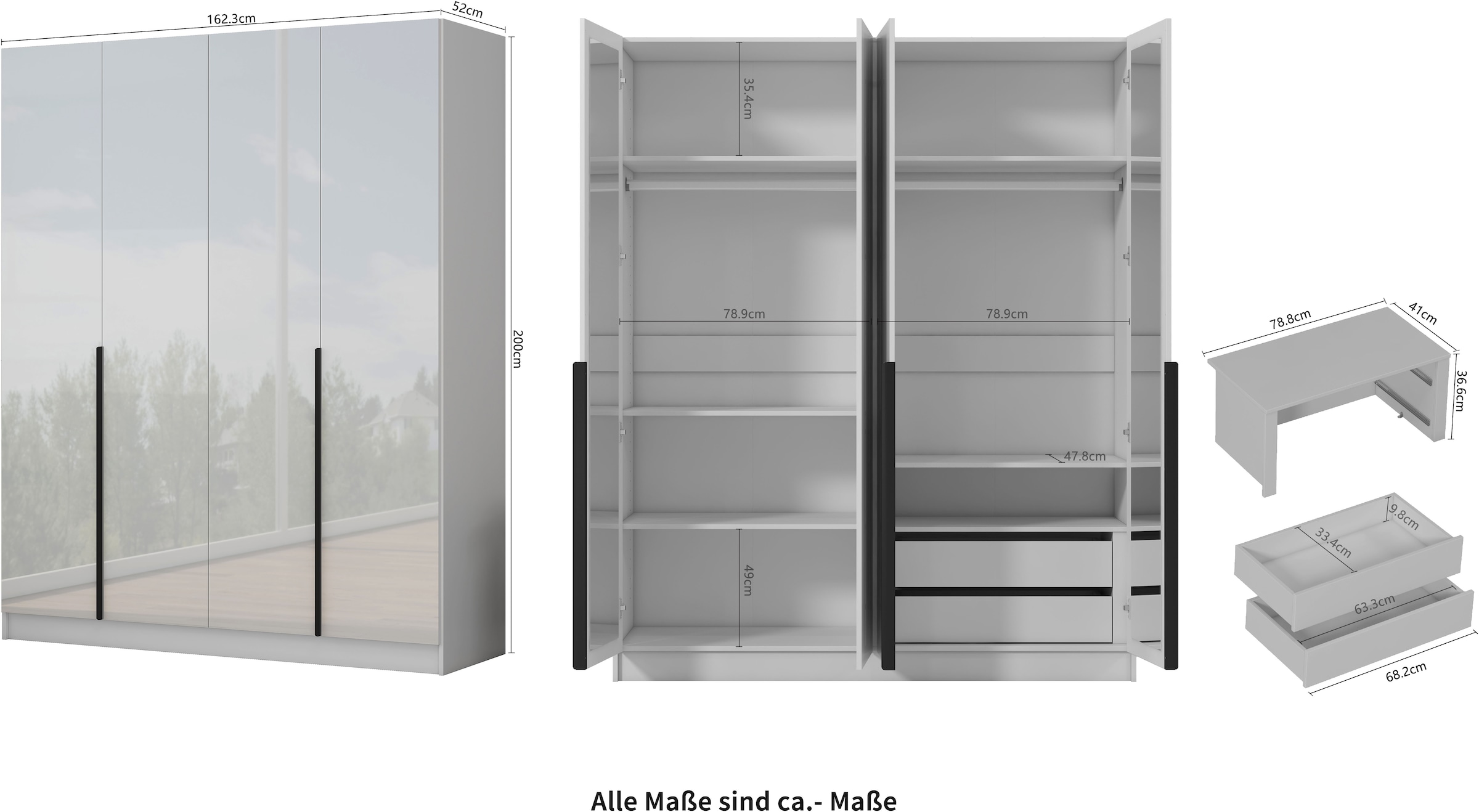 OTTO home Kleiderschrank »Annor Schlafzimmerschrank Breite 162cm hochglanz Schrank Garderobe« Drehtürenschrank mit perfekter Innenausstattung - elegante Türgriffe
