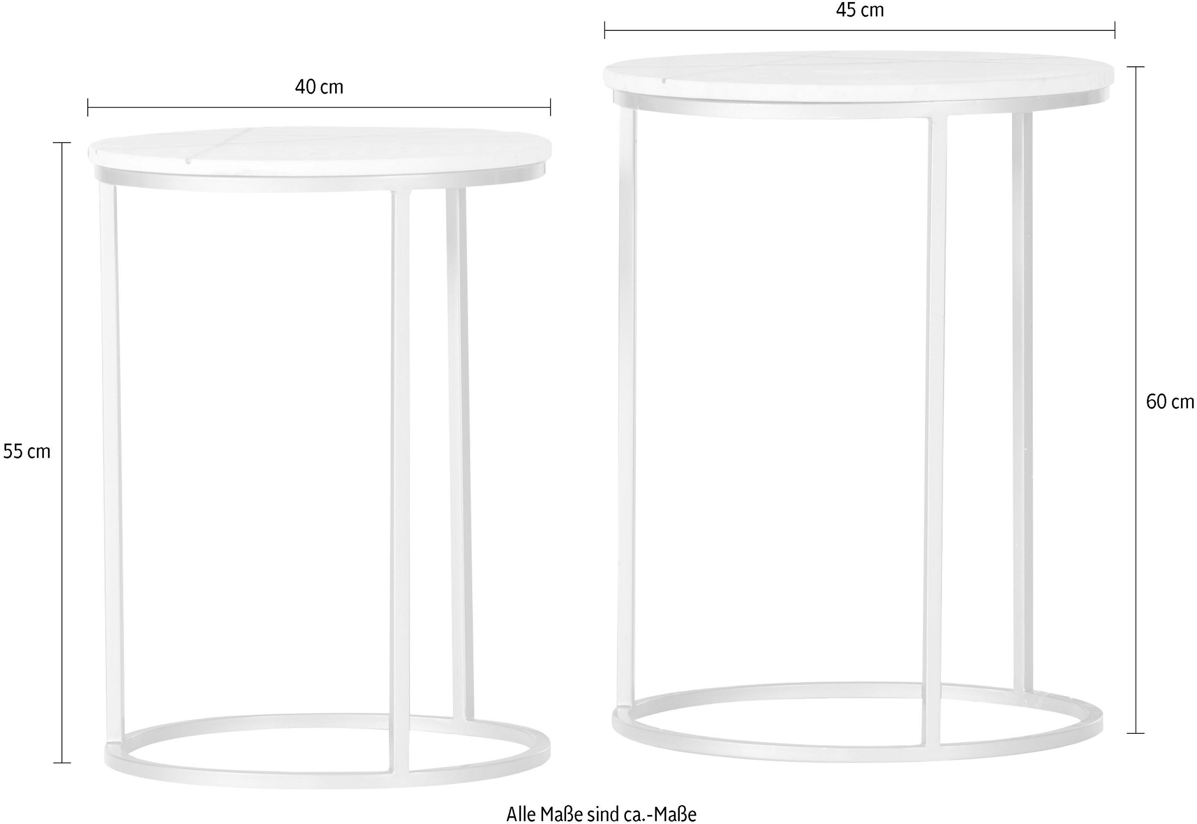 der 2er-Set) Metallintarsien »Menton«, mit in ( | BAUR kaufen Beistelltisch Leonique Marmorplatte