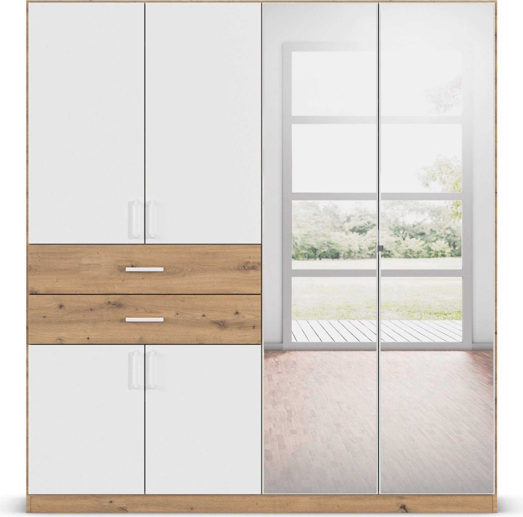 Thumbnail - rauch Drehtürenschrank "Maika", mit Spiegel, 2 Schubladen, in verschiedenen Breiten, Höhen und Farben
