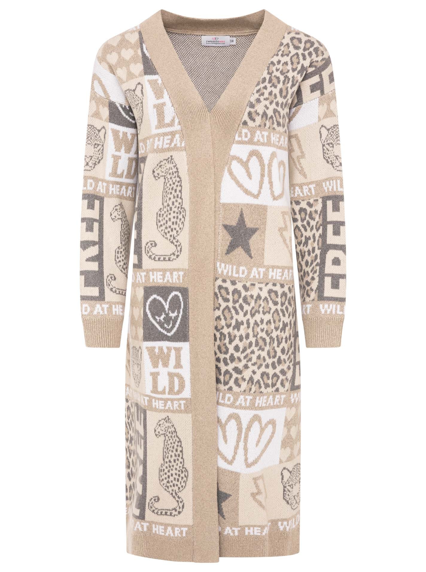 Zwillingsherz Cardigan ""WILD"" Mustermix in harmonischen Farben, lang geschnitten