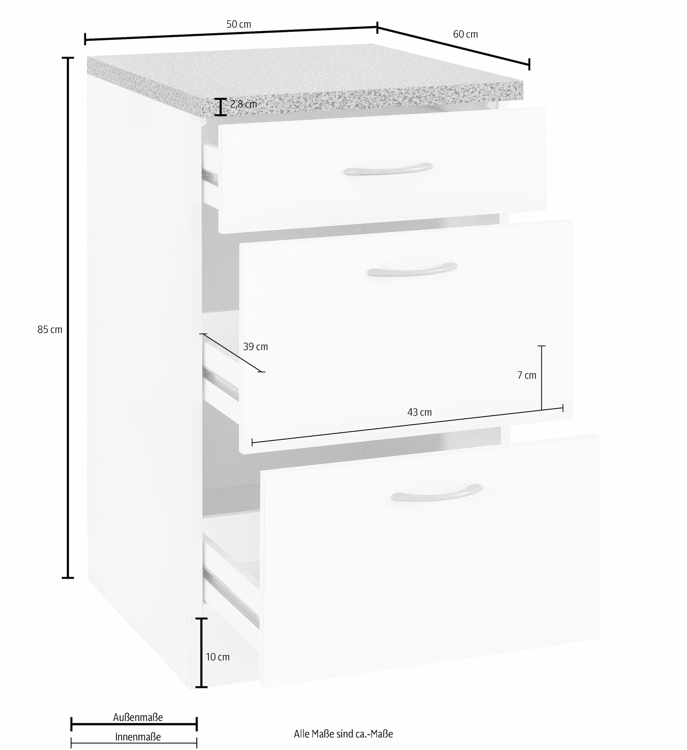 wiho Küchen Unterschrank »Kiel«, 60 1 cm Schublade 2 und breit, mit Auszügen cm, 50 großen BAUR | Tiefe