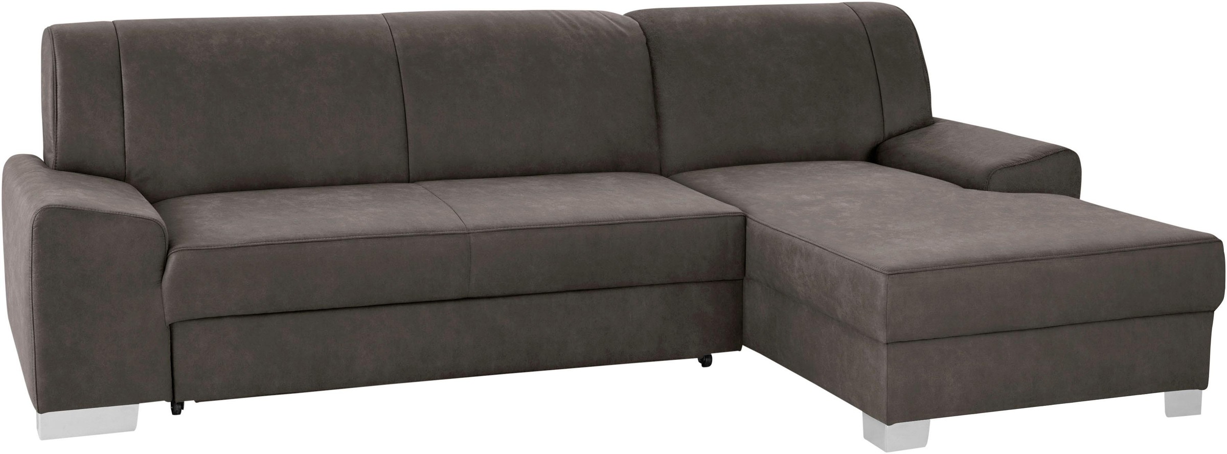 DOMO collection Ecksofa »Anzio L-Form, whlw. Bettfunktion, Federkern, hochwertig, Breite 271 cm«, Ohne Bettfunktion, Recamiere rechts, Luxus-Microfaser, dunkelgrau