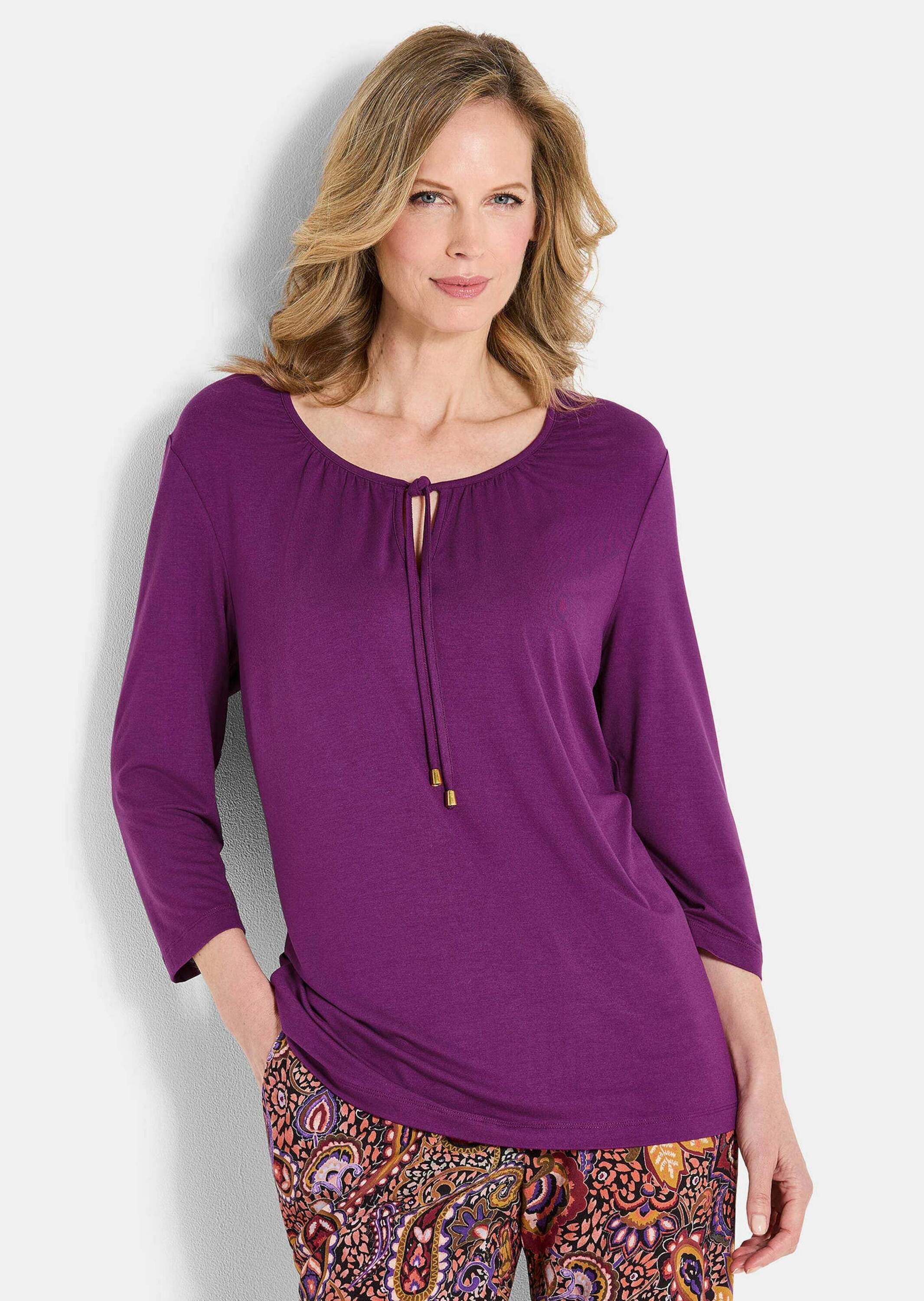 GOLDNER Langarmshirt "Kurzgröße Halbarm Viskose-Oberteil, Rundhals" Fältche günstig online kaufen