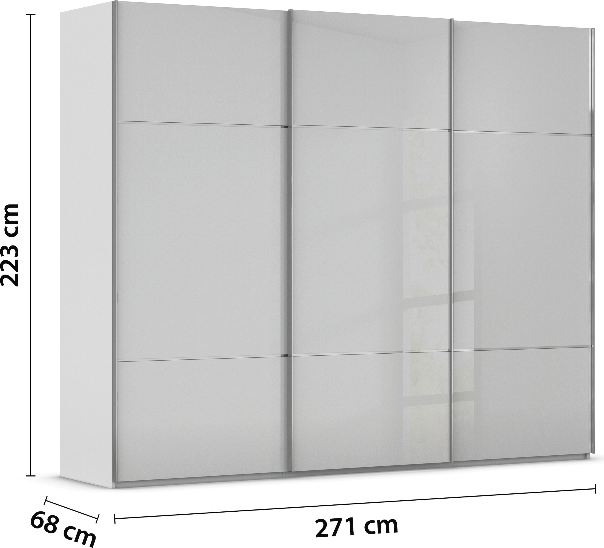 rauch Schwebetürenschrank »Kleiderschrank Schrank Garderobe Schlafzimmerschrank SCALE-TRIO«, edle dreigeteilte Front mit 2 Zierleisten Glasfront MADE IN GERMANY