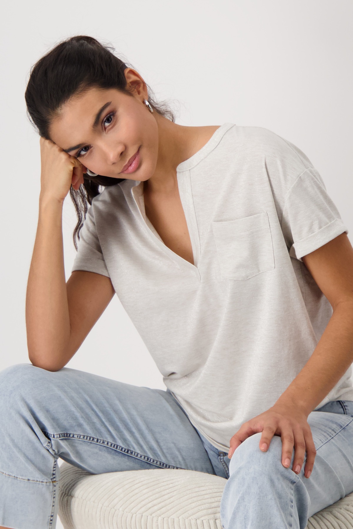 Monari Kurzarmshirt Mit V-Ausschnitt günstig online kaufen