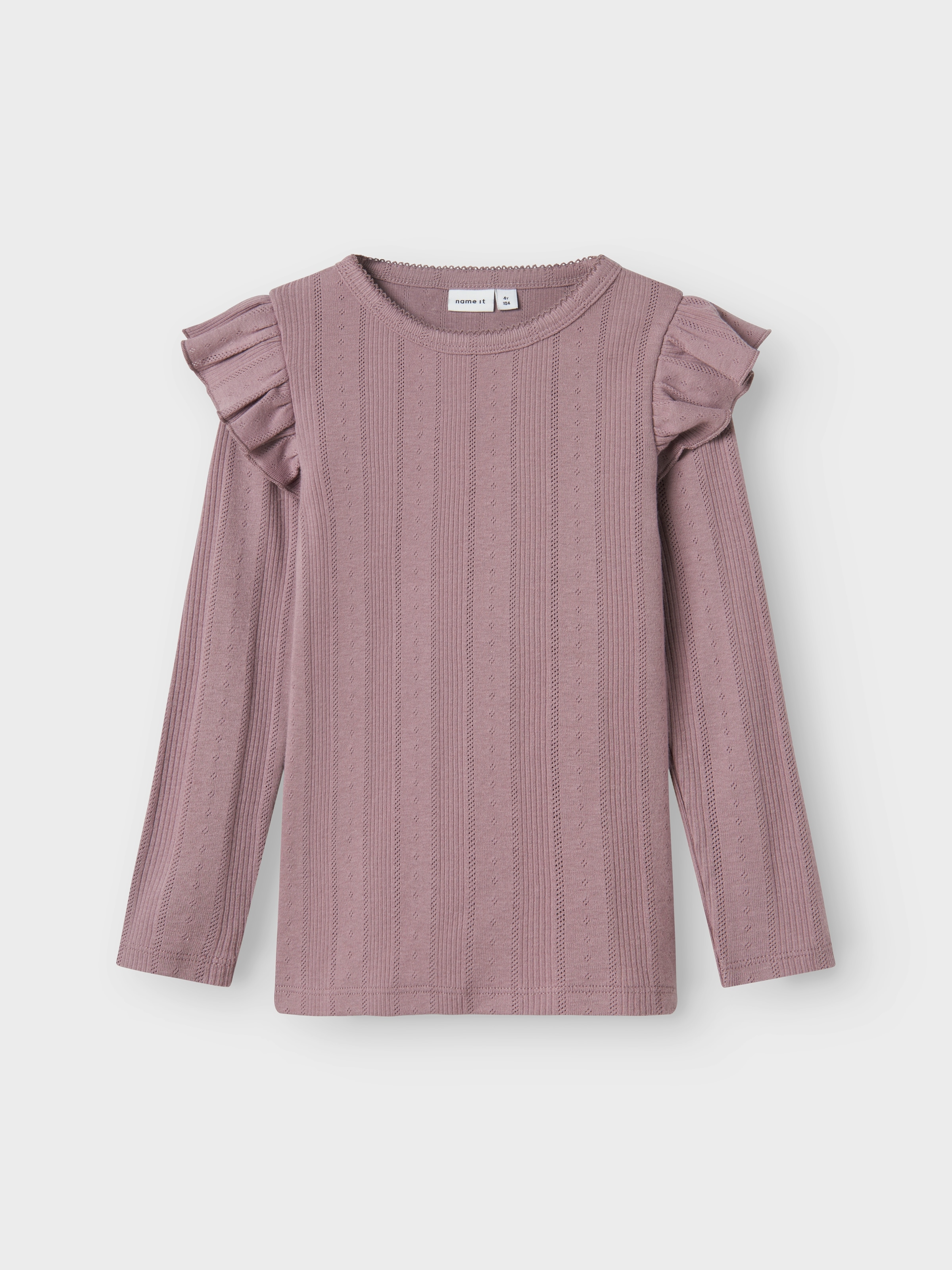 Name It Longtop "Nmfjulia Ls Slim Top Noos" Mit Tollem Volant An Der Schulter Und Im Süßen Ajourstrick-Design