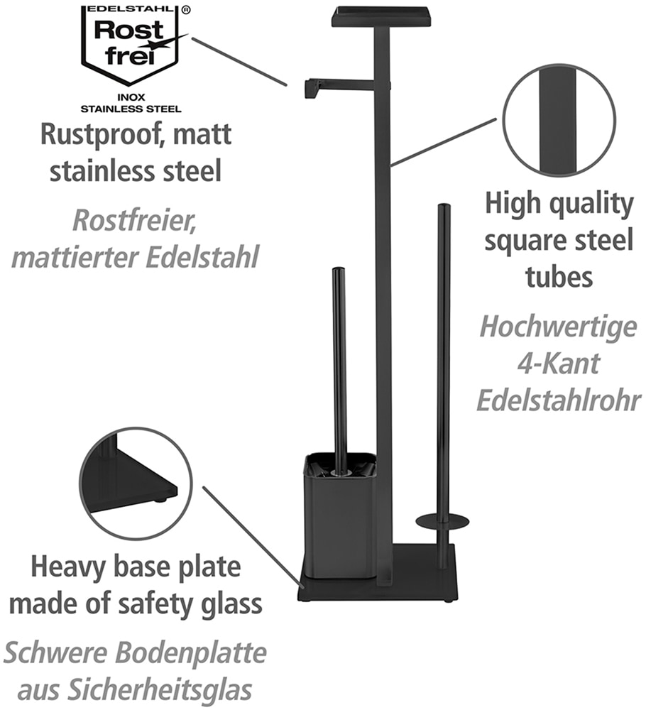 WENKO WC-Garnitur »Modell Debar«, aus Edelstahl-Glas, Standgarnitur mit Ablage, Edelstahl, Bodenplatte aus Sicherheitsglas