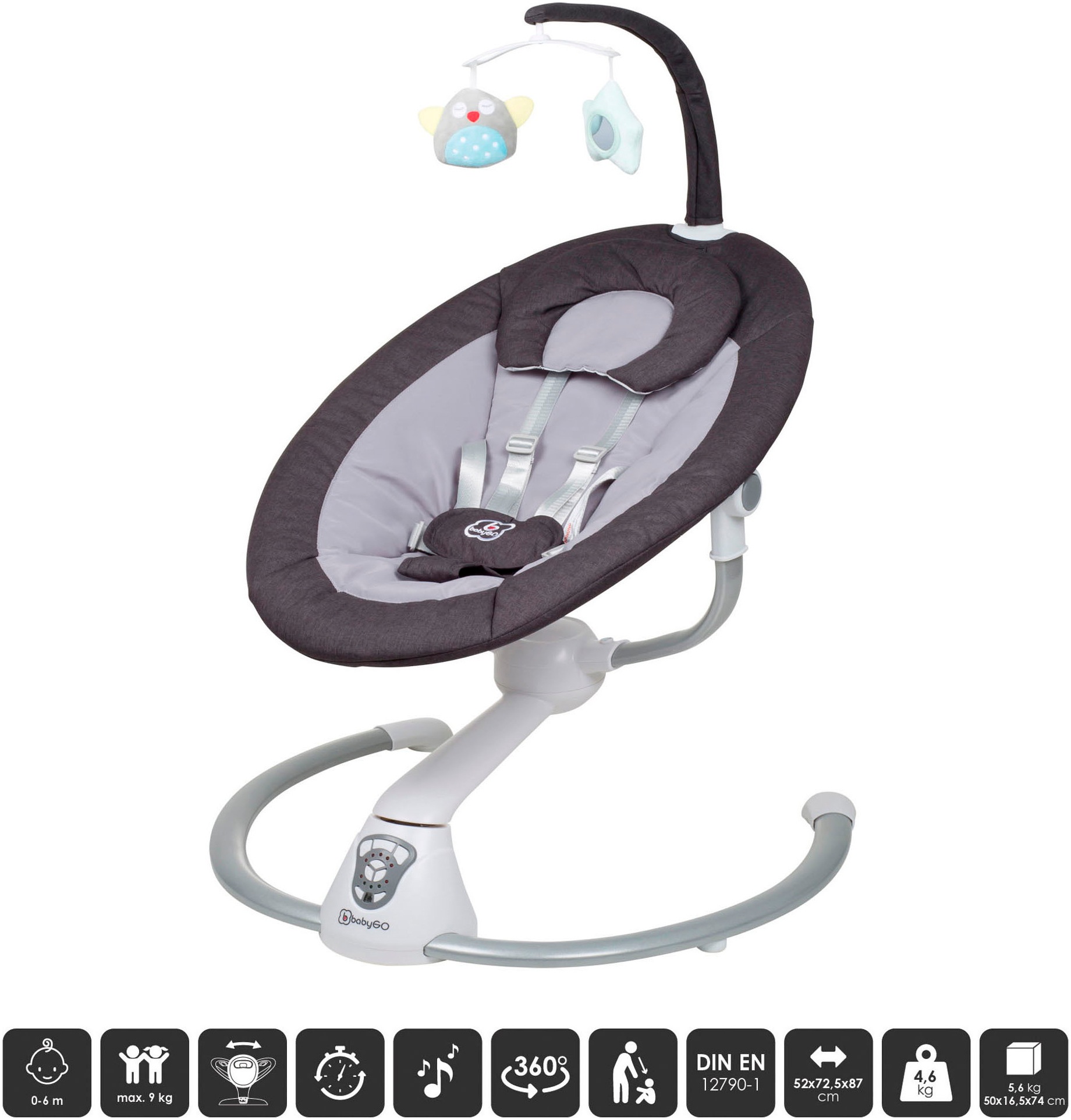 BabyGo Babywippe "Homey" bis 9 kg mit Schaukelbewegungen und Sound