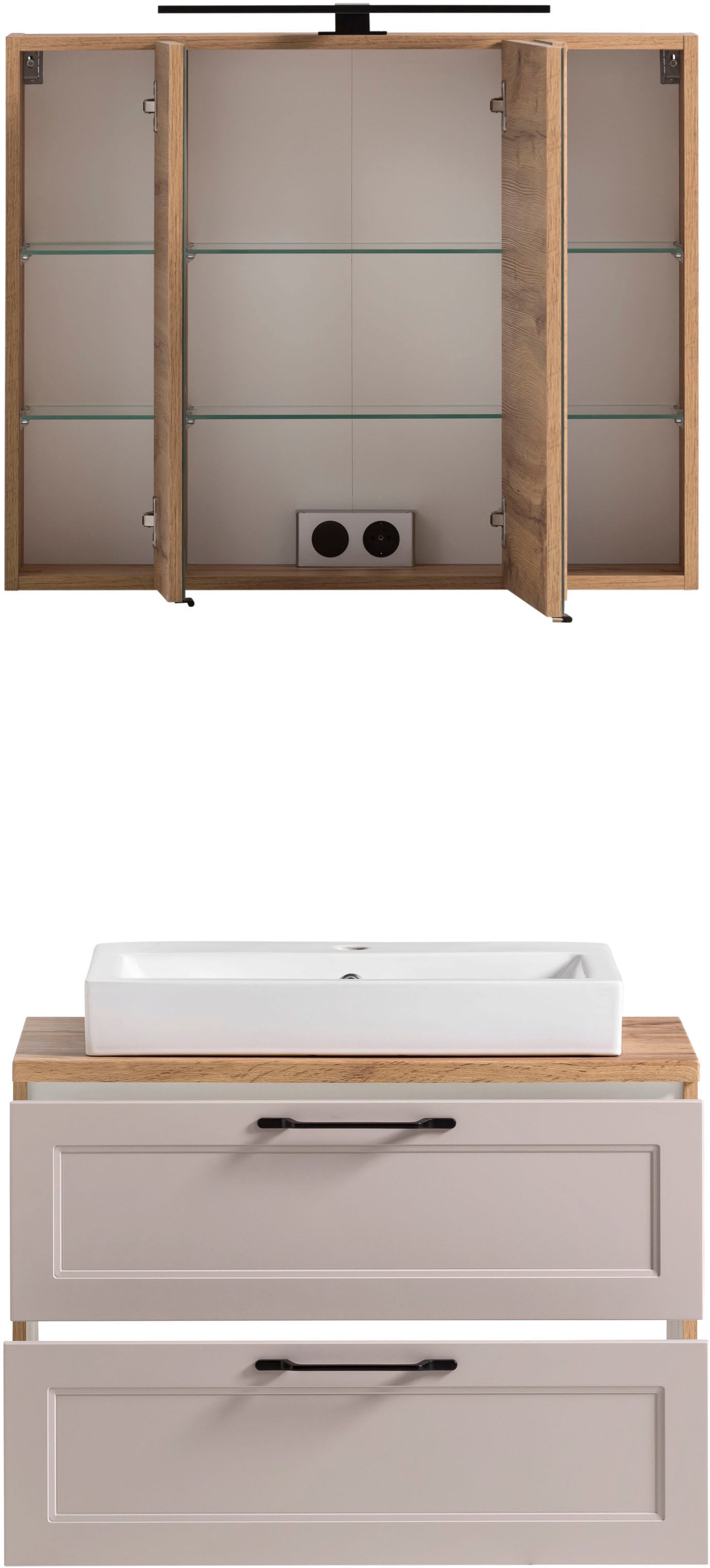 HELD MÖBEL Badmöbel-Set »Lana«, (Komplett-Set, 2 St.), Badezimmer-Set, 2-teilig, inkl. Waschbecken, 80 cm breit