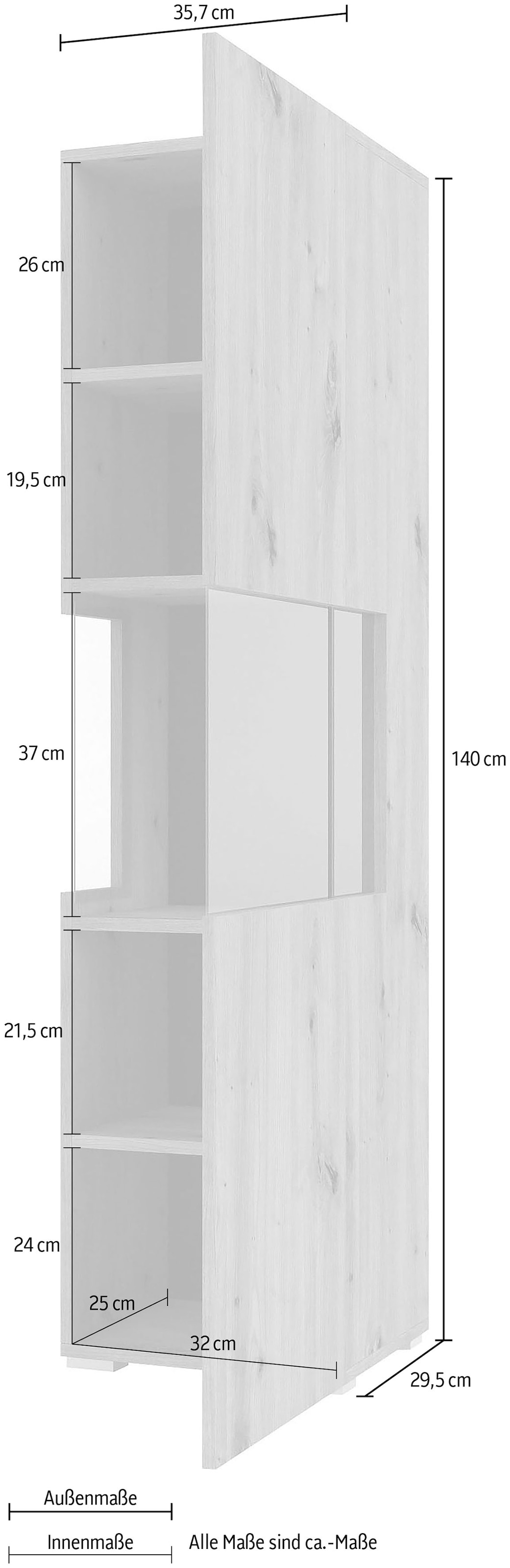 INOSIGN Vitrine »Ava, Breite 36 cm, hängend und stehend montierbar«, moderne grifflose Vitrine, Hochschrank mit Eckverglasung