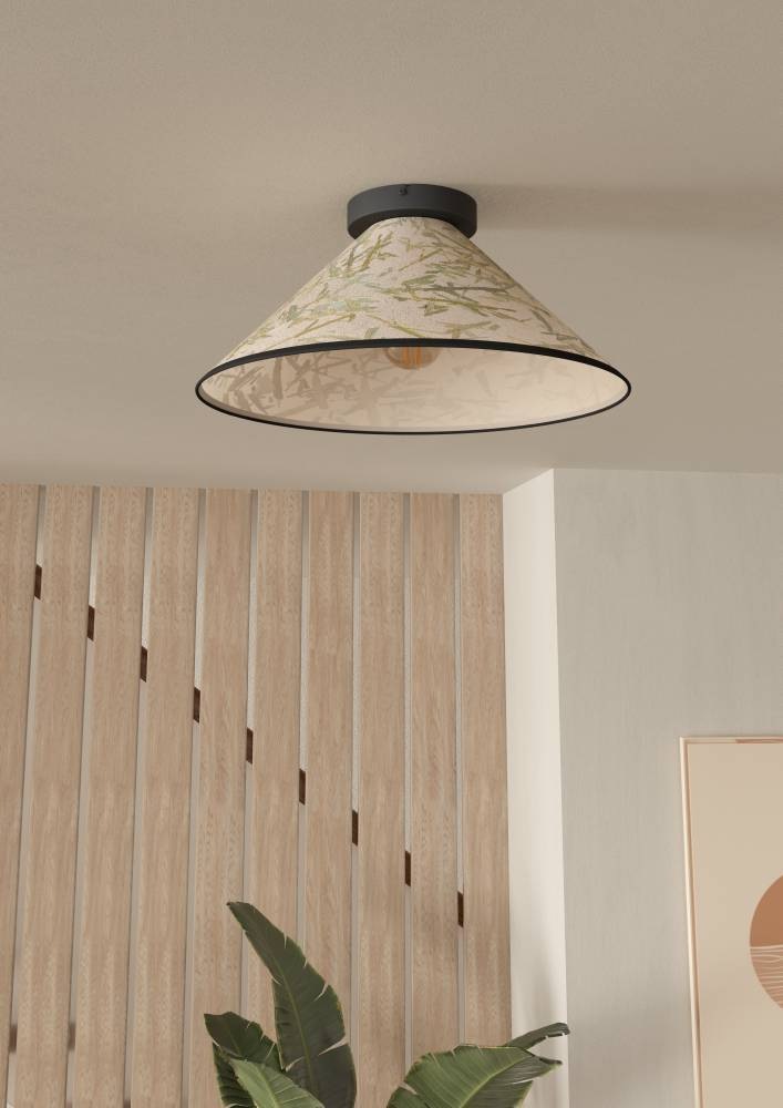 EGLO Deckenleuchte »OXPARK«, 1 flammig, Leuchtmittel E27 | ohne Leuchtmittel, Deckenleuchte, Japandi Design, Wohnzimmerlampe, Textil, Bambusblätter