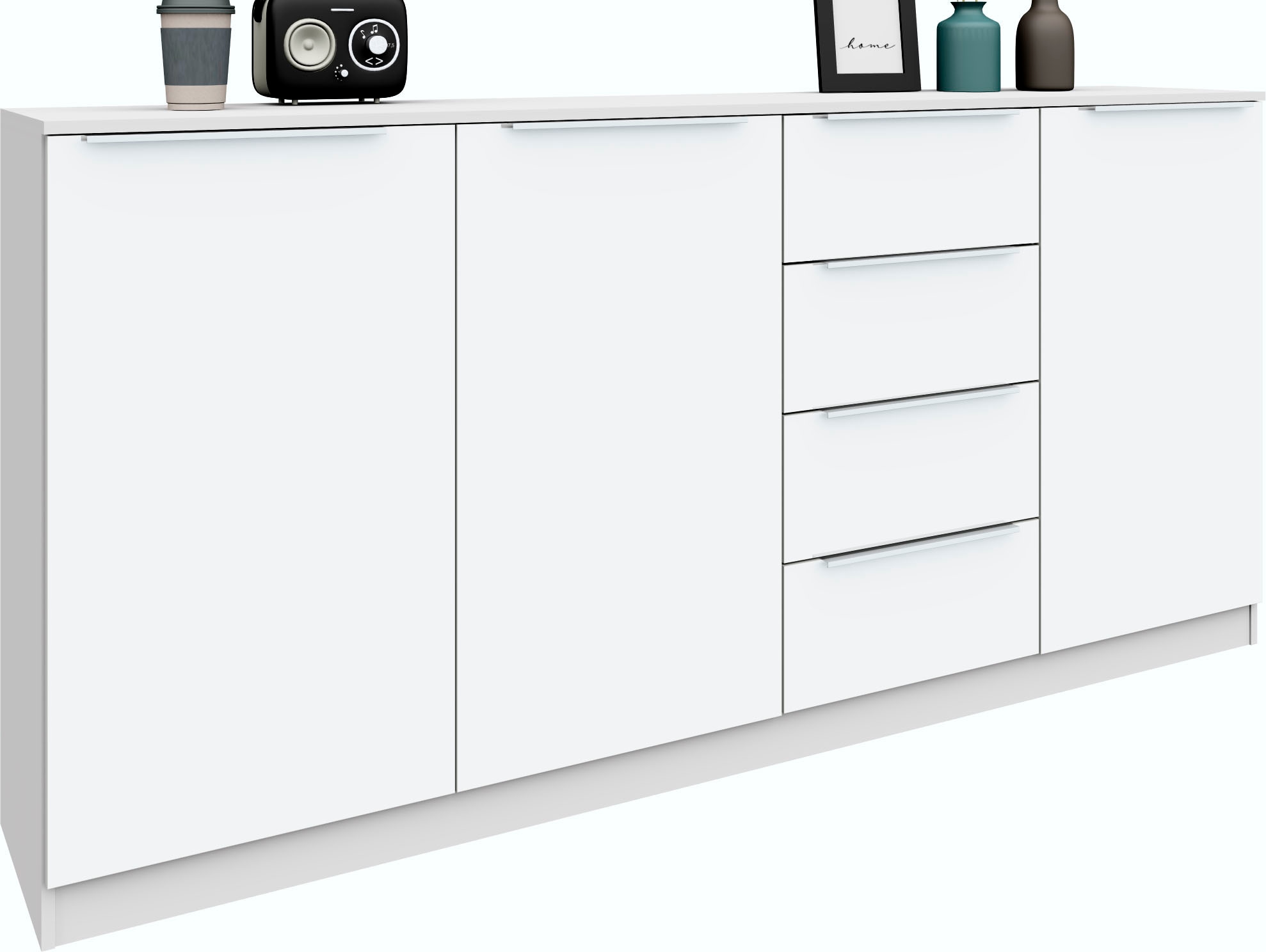 borchardt Möbel "Oliva, Breite 200cm, moderne Kommode mit glänzenden Metallgriffen" viel Stauraum, Türen und Schubladen, Einlegeböden verstellbar