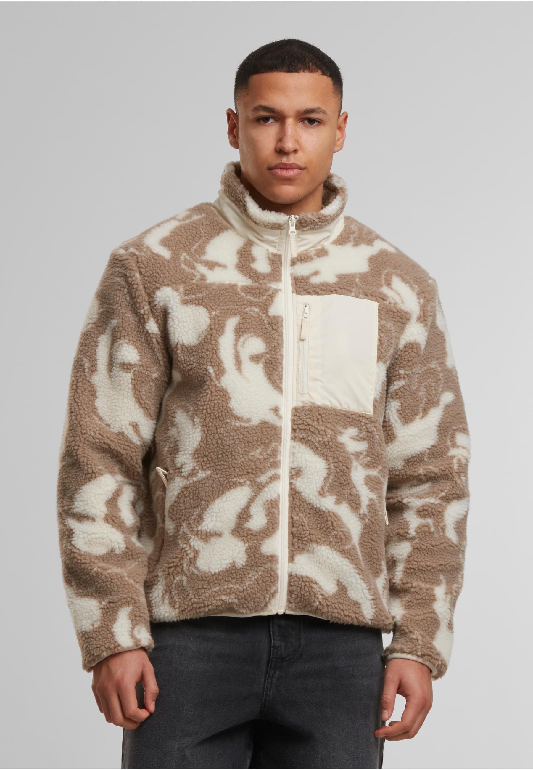 URBAN CLASSICS Allwetterjacke »Urban Classics Pattern Teddy Trackjacket«, (1 St.), ohne Kapuze