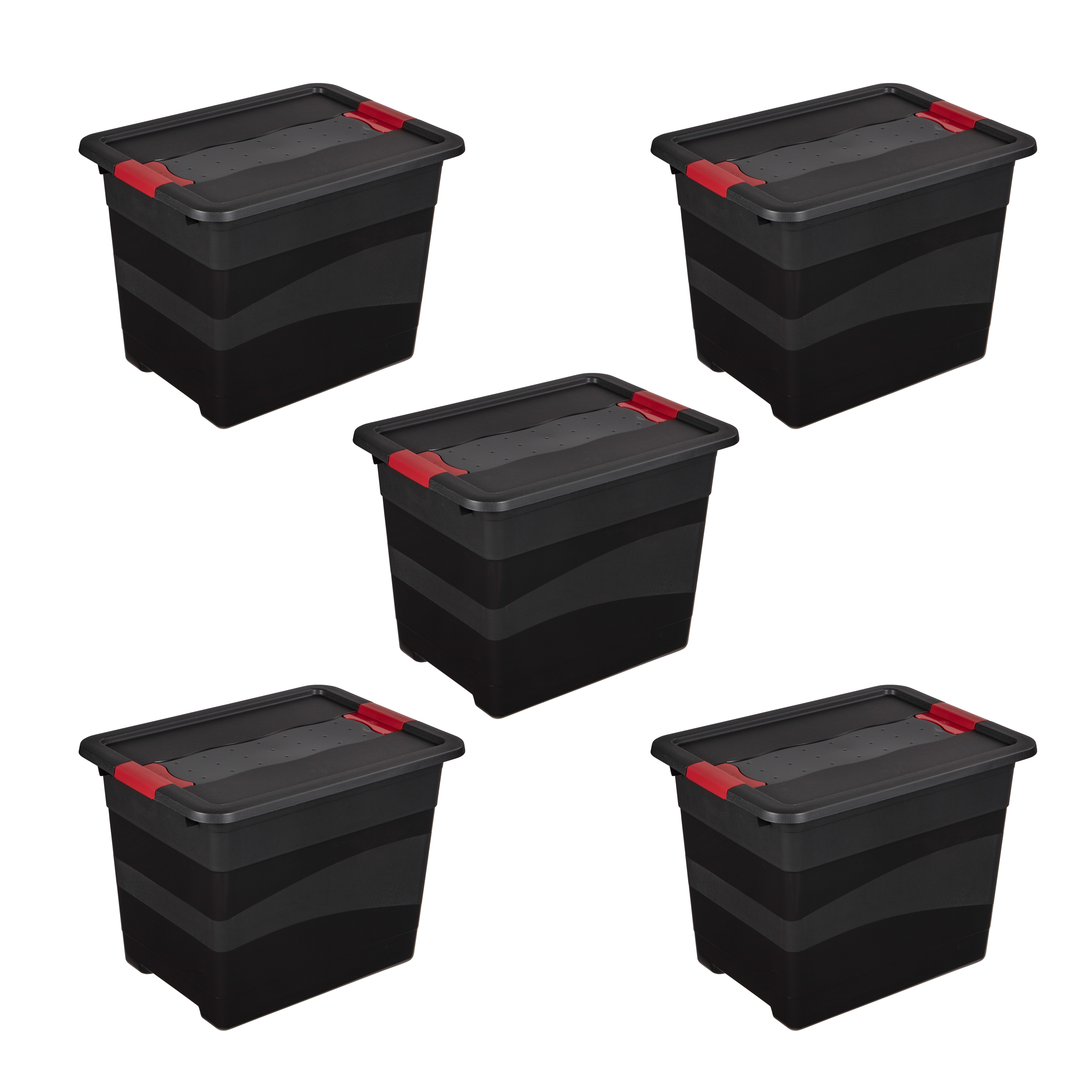 keeeper Transportbehälter "eckhart, 5er Set Transporbox, 24 L, 39,5 x 29,5 x 30 cm" 29,5 cm breit 30 cm hoch 39,5 cm lang Set, 5 Stk. tlg. seitl. Clips, Griffe am Boden, stoßfeste Seitenwände, robuster Deckel