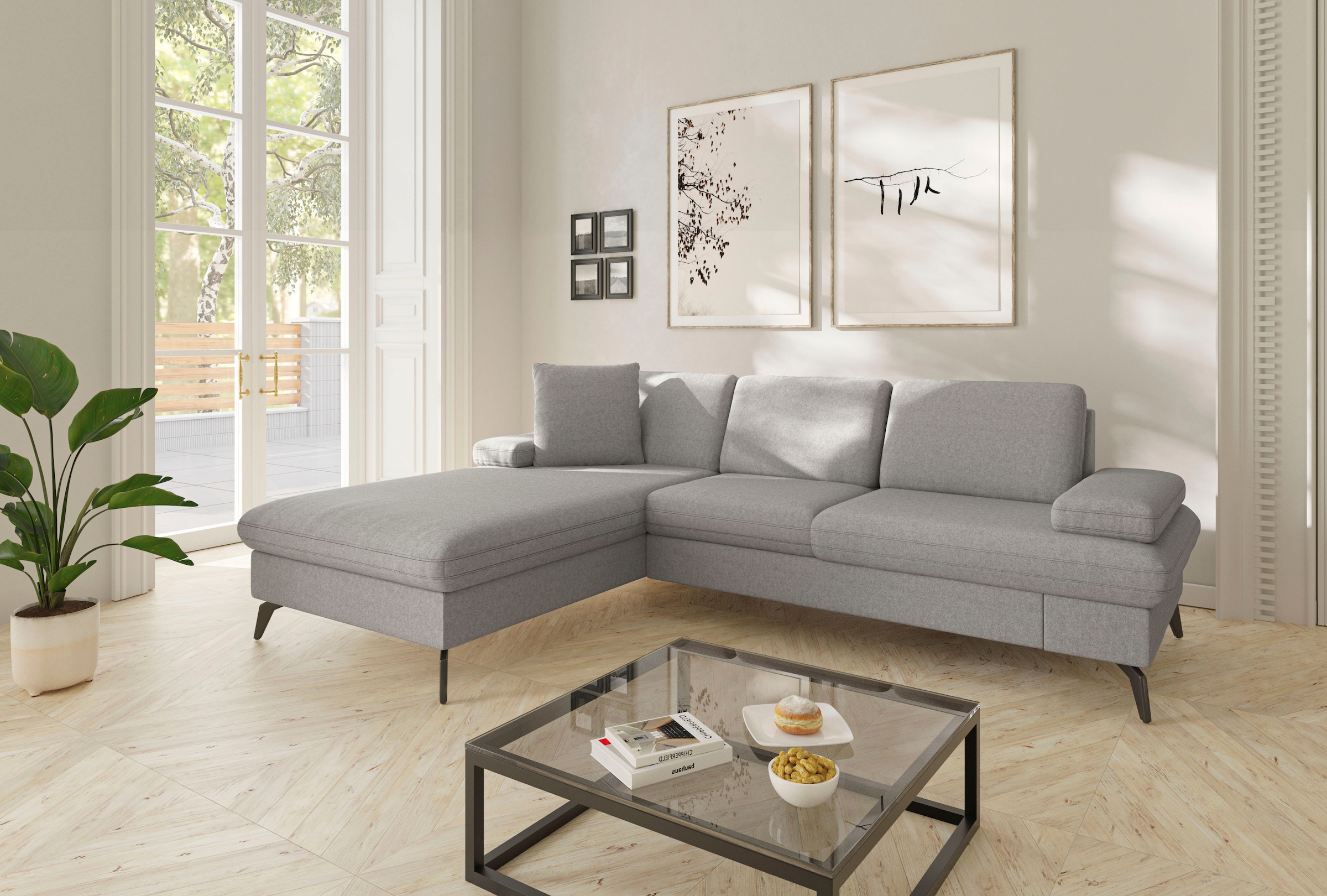 sit&more Ecksofa »Morris Jubi L-Form«, inkl. Armteilfunktion und 1 Zierkissen, wahlweise mit Bettfunktion